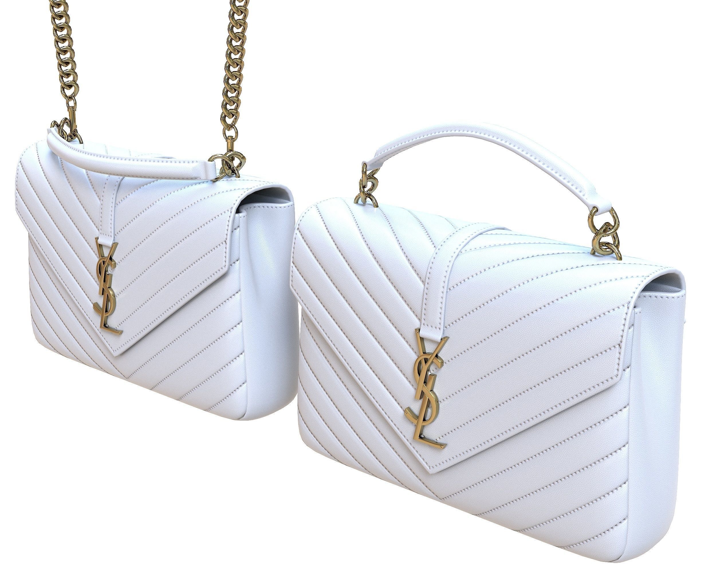 YSL Saint Laurent College Medium Chain Bag White Low-poly 3D model_4