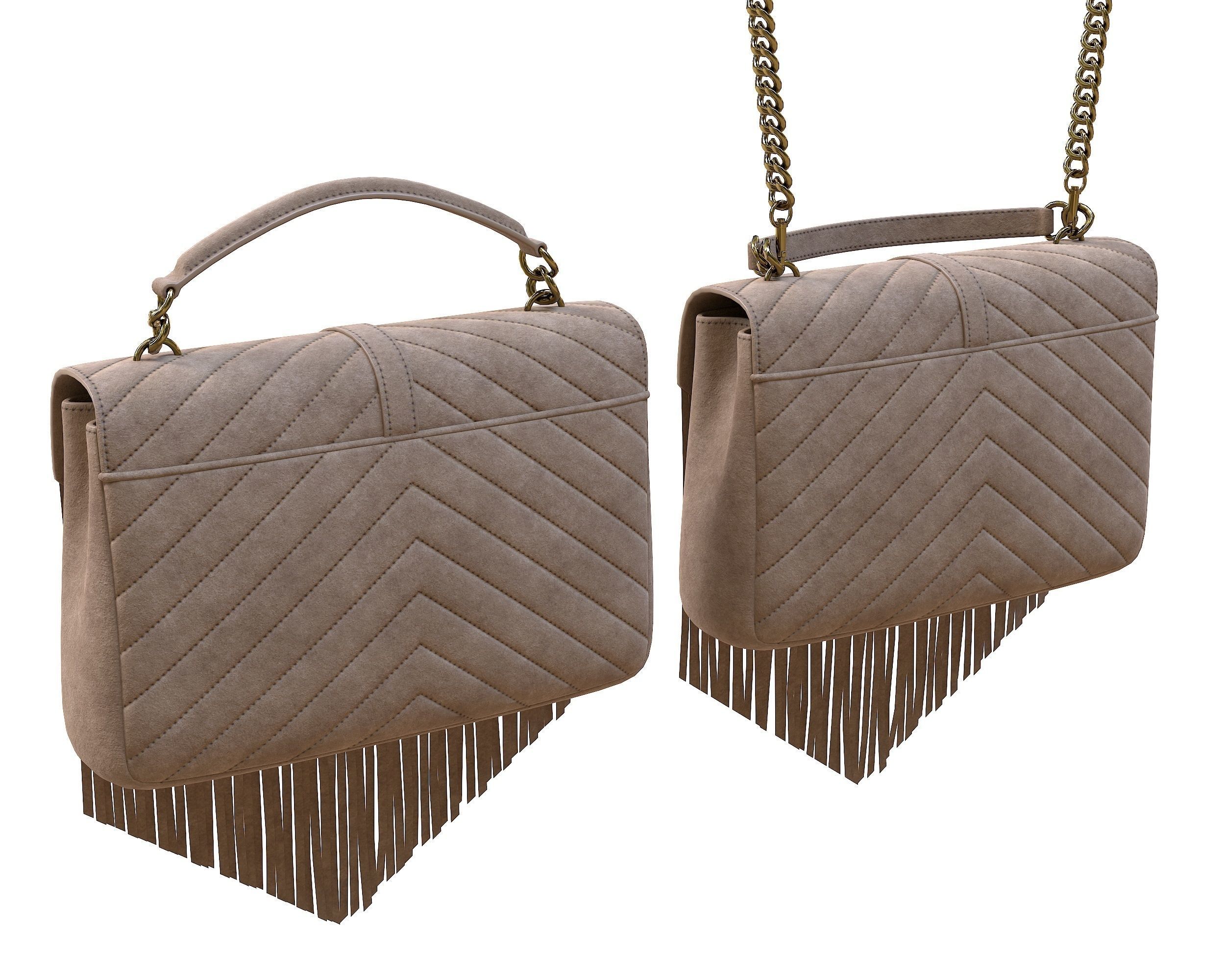 YSL Saint Laurent College Medium Chain Bag Fringed Suede Low-poly 3D model_5