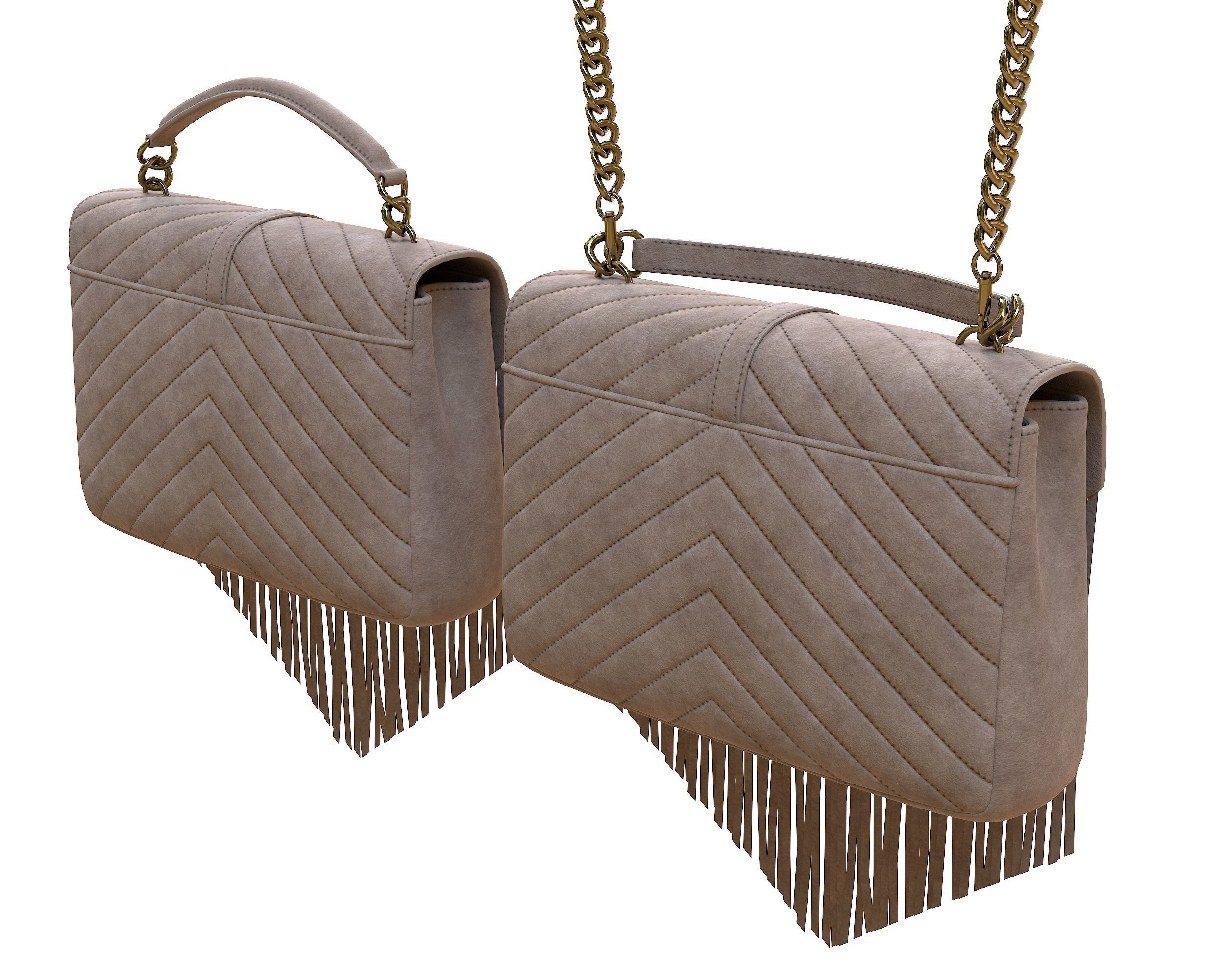 YSL Saint Laurent College Medium Chain Bag Fringed Suede Low-poly 3D model_6