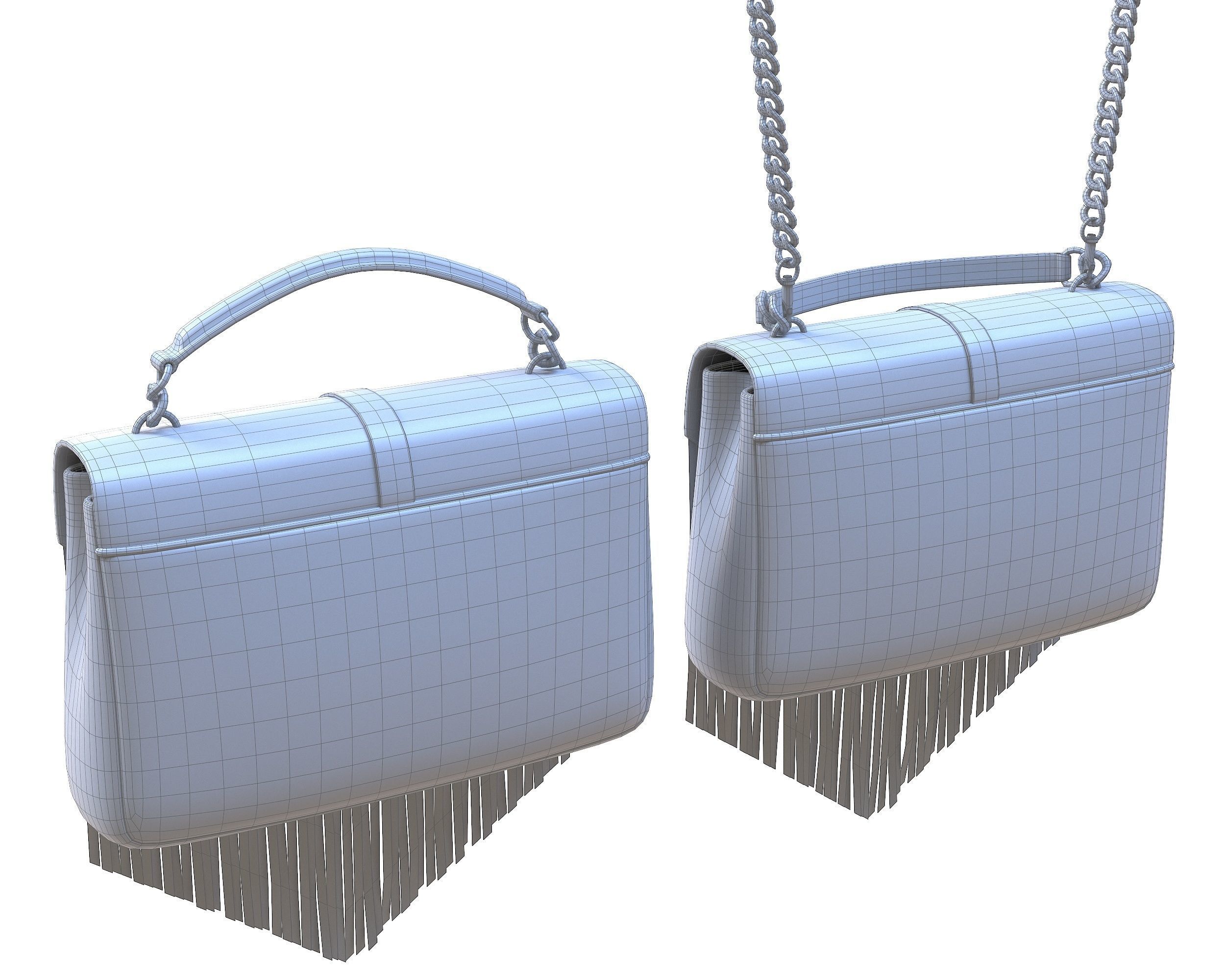 YSL Saint Laurent College Medium Chain Bag Fringed Suede Low-poly 3D model_10
