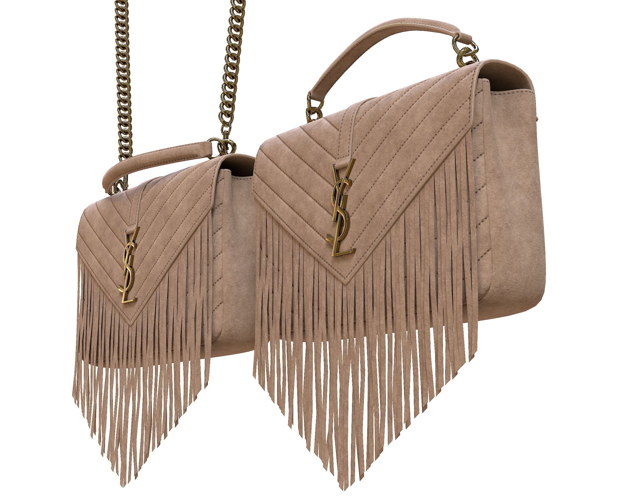 YSL Saint Laurent College Medium Chain Bag Fringed Suede Low-poly 3D model_4