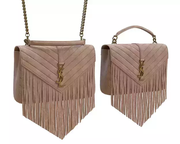 YSL Saint Laurent College Medium Chain Bag Fringed Suede Low-poly 3D model