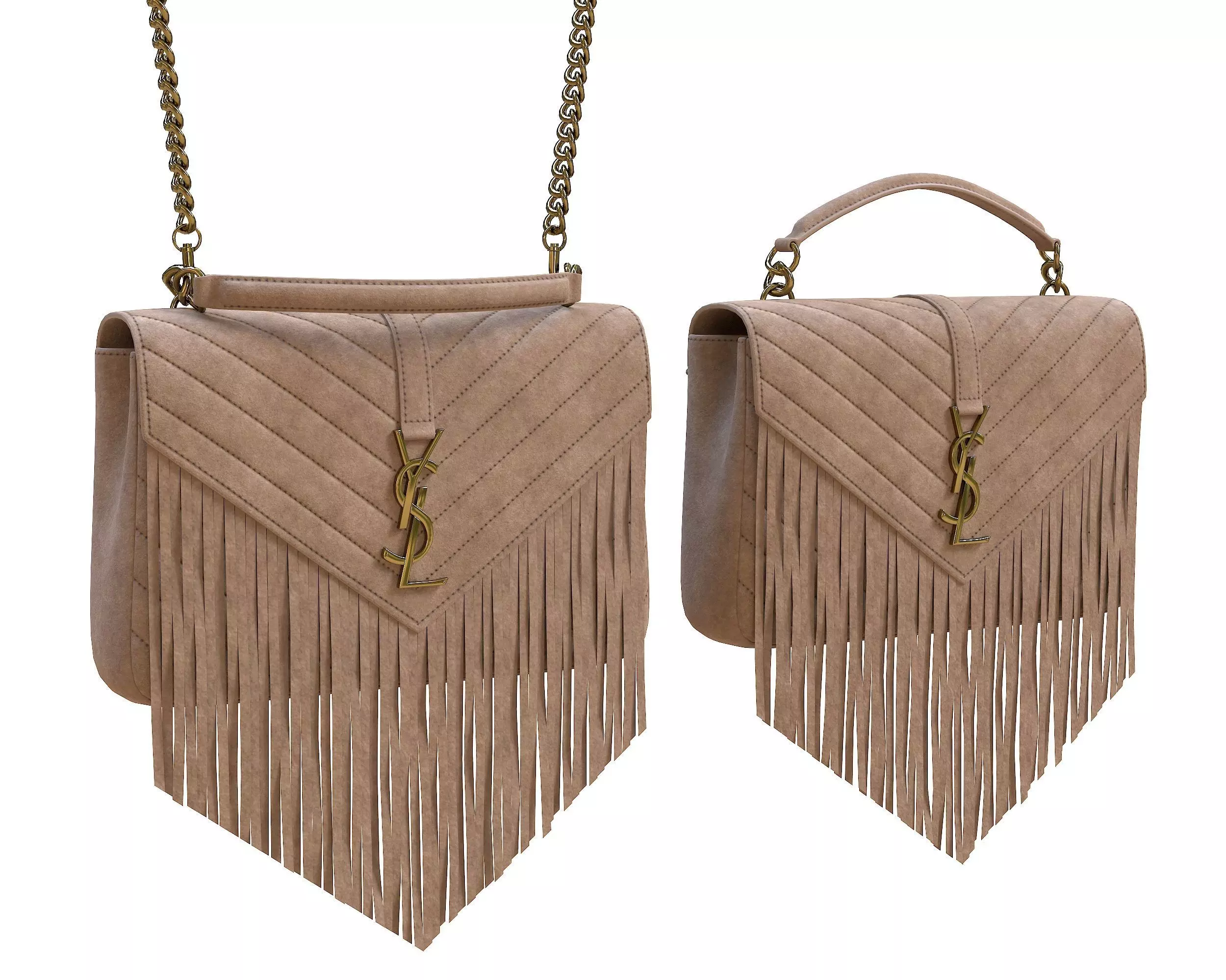 YSL Saint Laurent College Medium Chain Bag Fringed Suede Low-poly 3D model_0