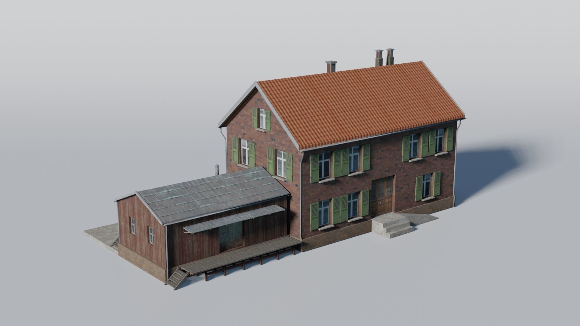 Old German brick railway station 3D model_5