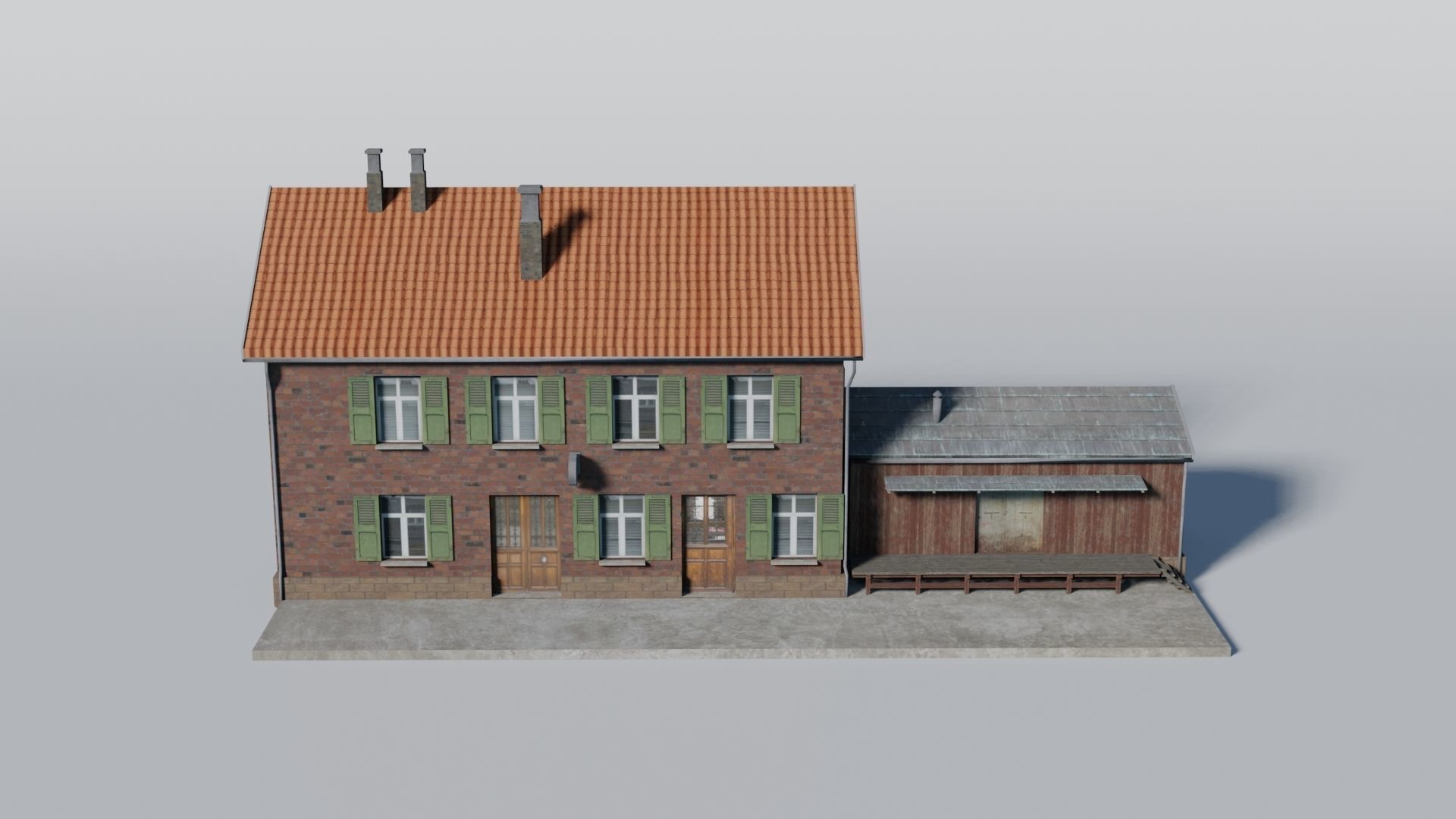 Old German brick railway station 3D model_1
