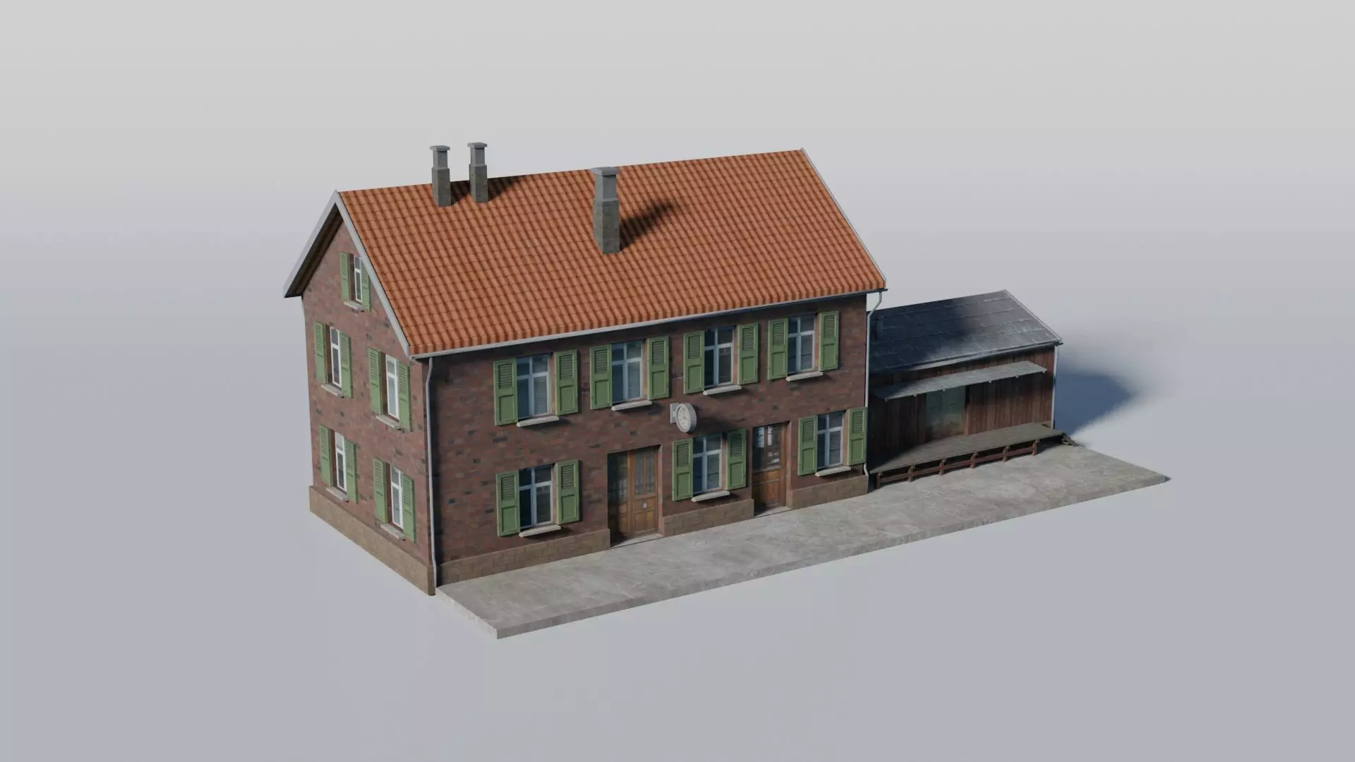 Old German brick railway station 3D model_0