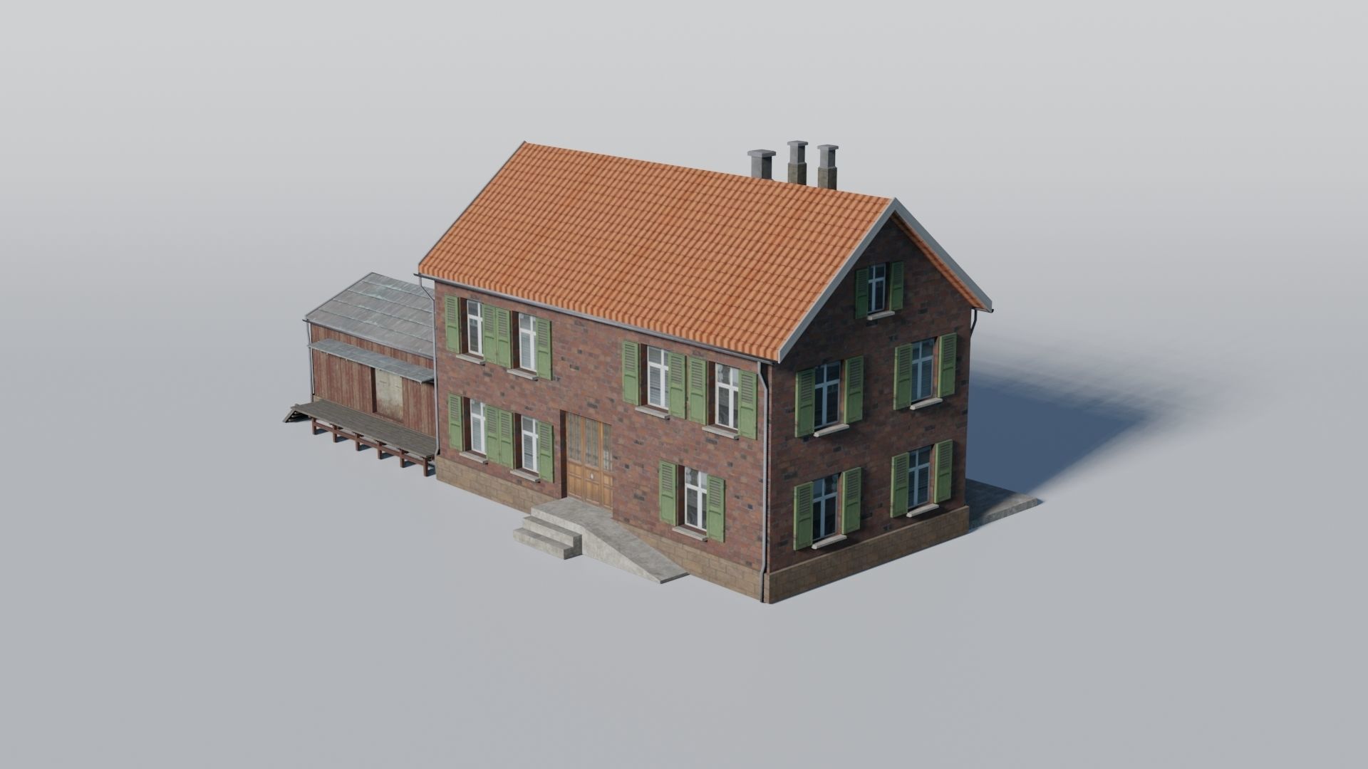 Old German brick railway station 3D model_3