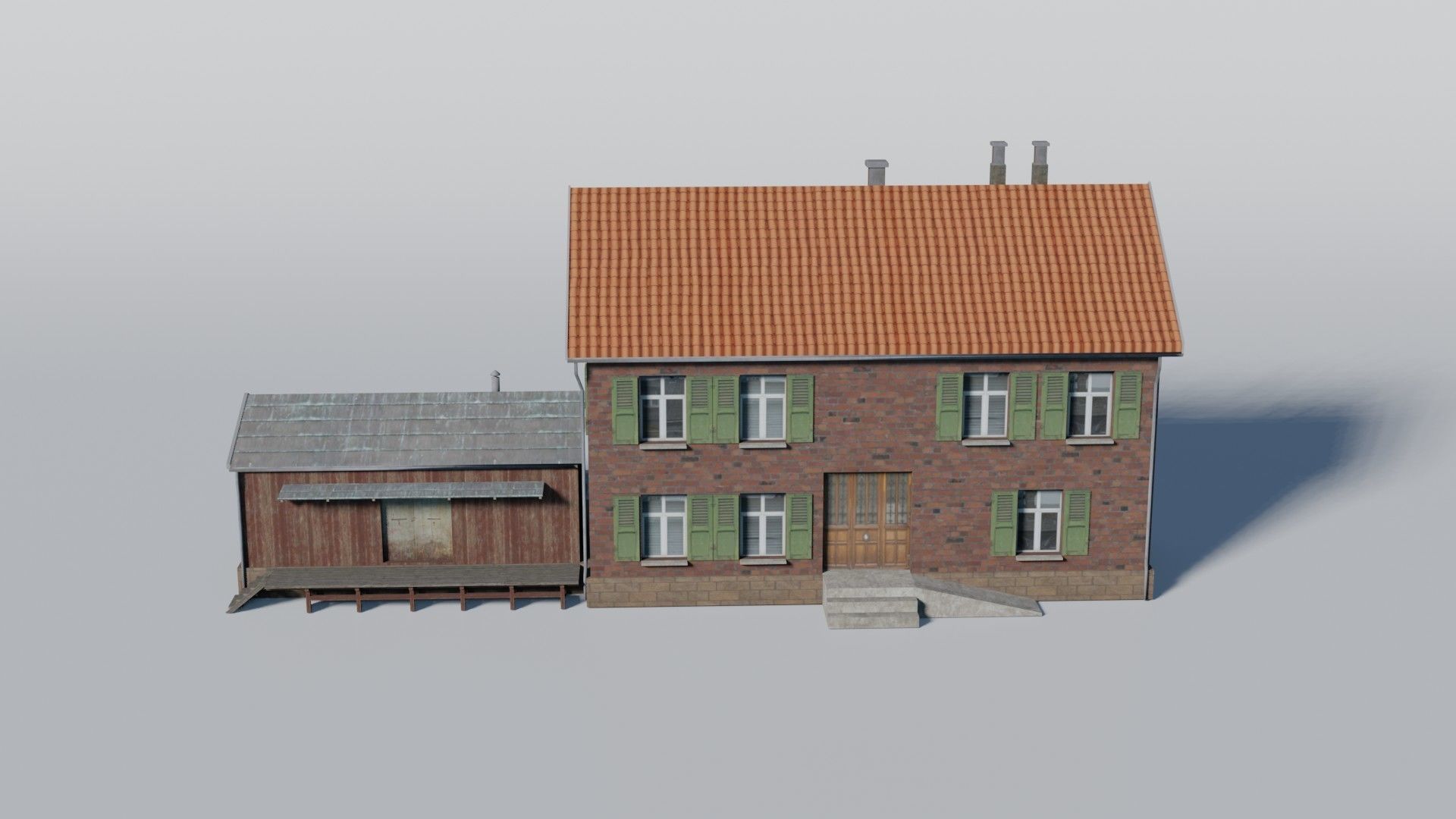 Old German brick railway station 3D model_4
