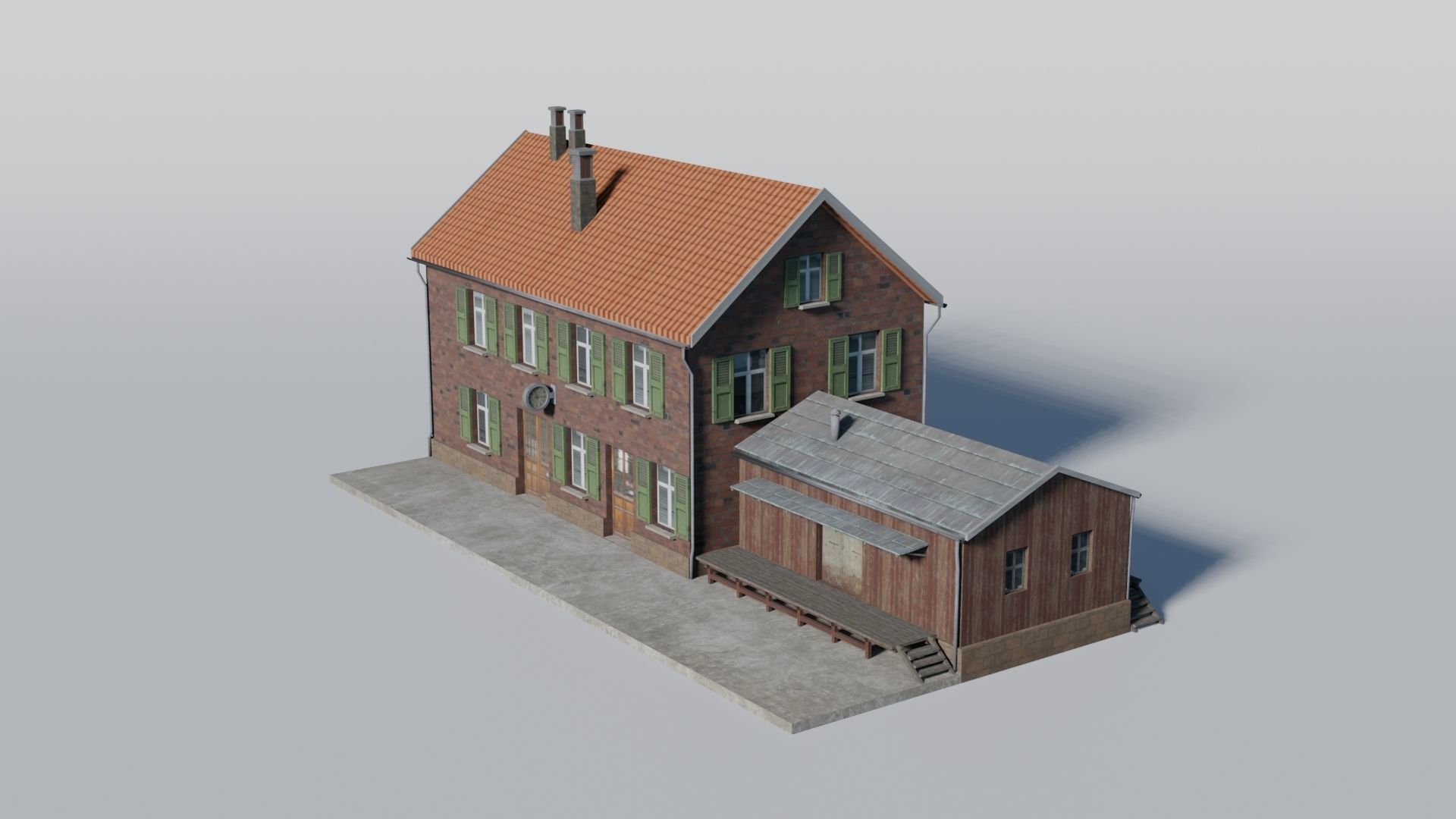Old German brick railway station 3D model_6