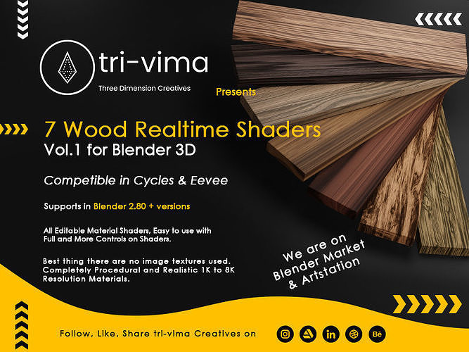 7 Wood Realtime Shaders Volume 01 for Blender 3D Texture