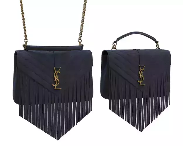 YSL Saint Laurent College Medium Chain Bag Black Fringed Suede Low-poly 3D model