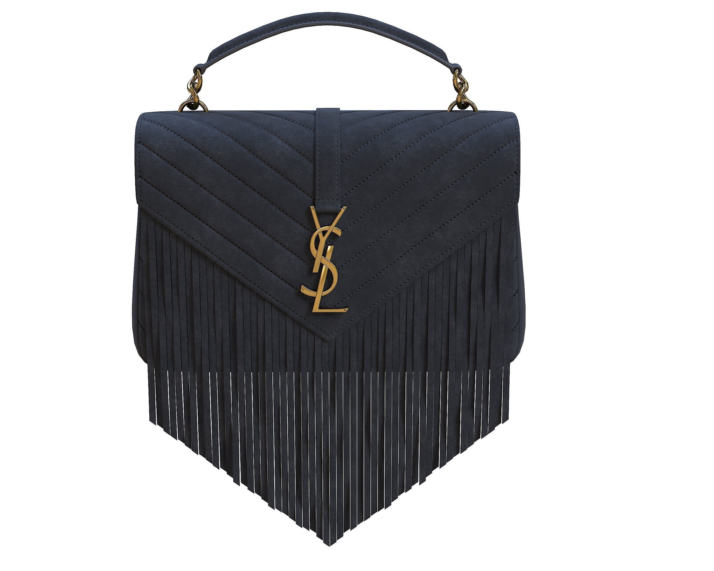YSL Saint Laurent College Medium Chain Bag Black Fringed Suede Low-poly 3D model_8