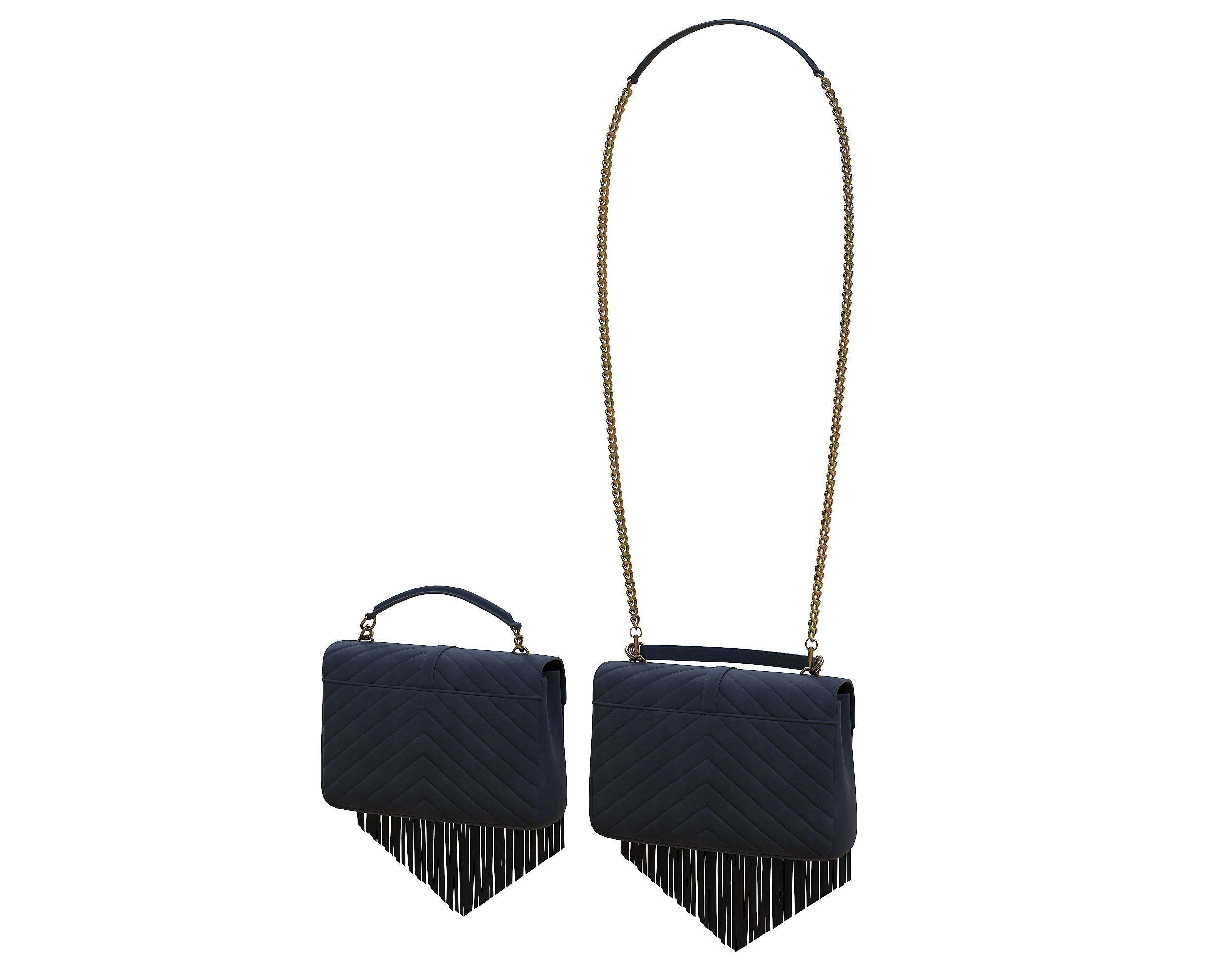 YSL Saint Laurent College Medium Chain Bag Black Fringed Suede Low-poly 3D model_4