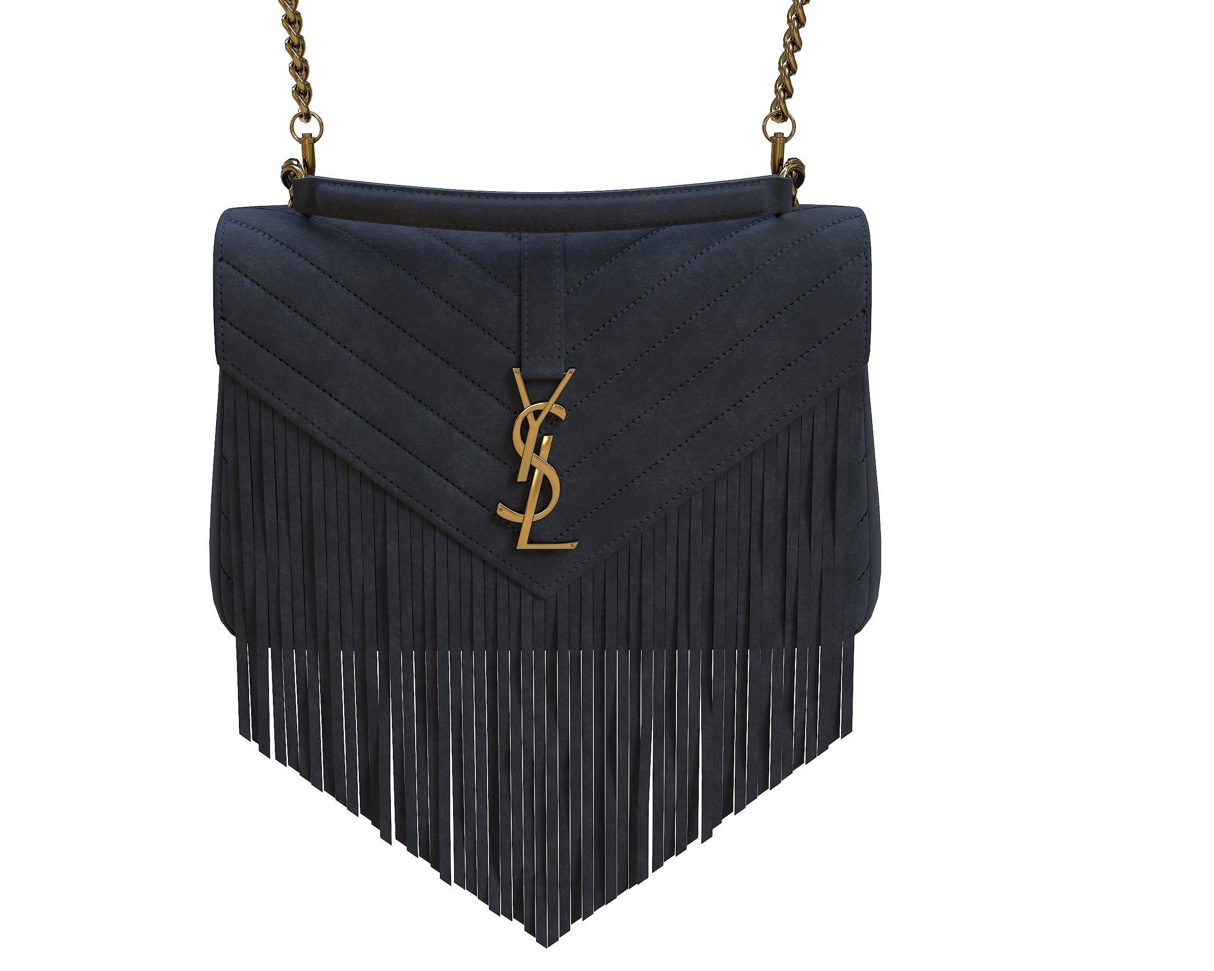 YSL Saint Laurent College Medium Chain Bag Black Fringed Suede Low-poly 3D model_9
