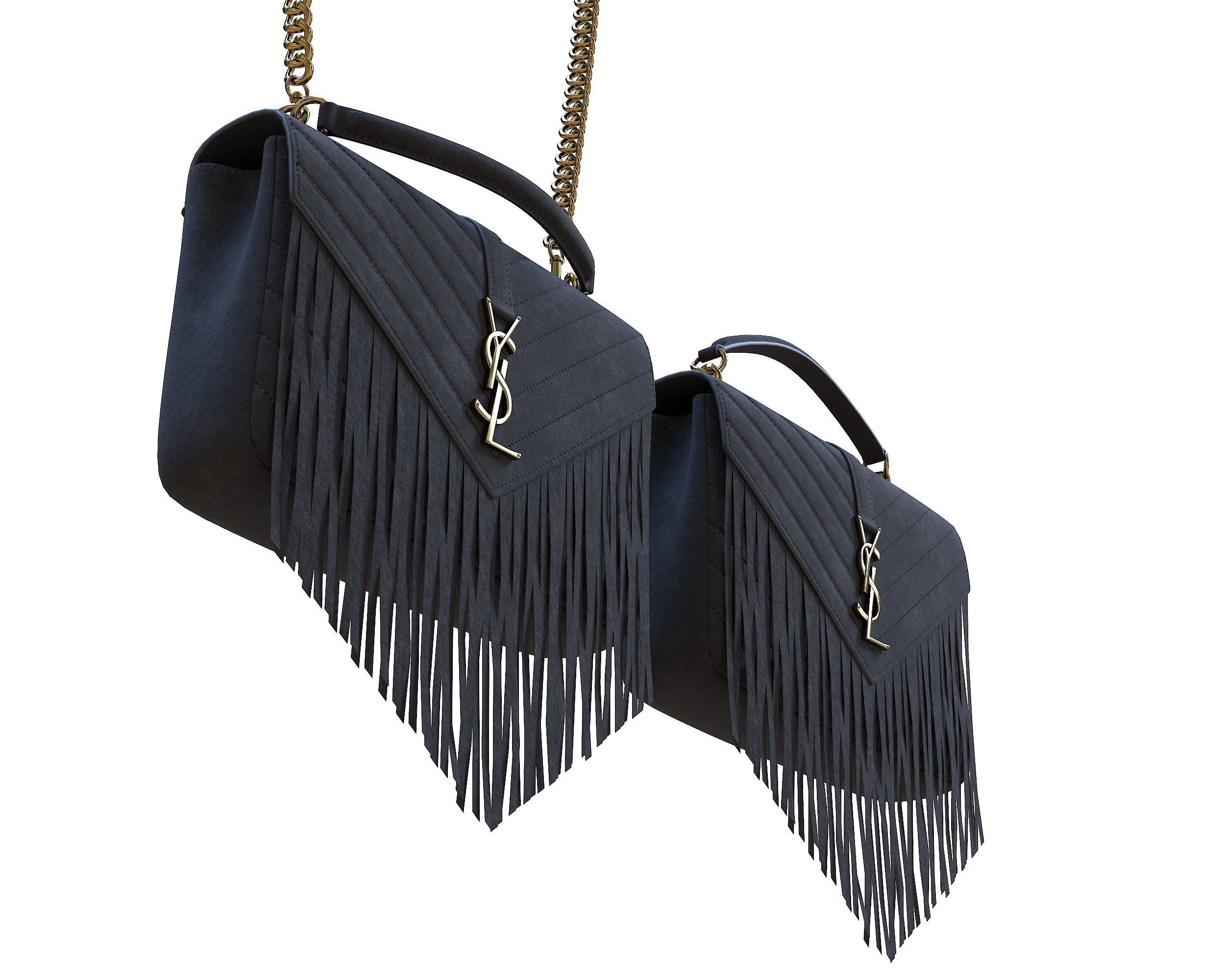 YSL Saint Laurent College Medium Chain Bag Black Fringed Suede Low-poly 3D model_6