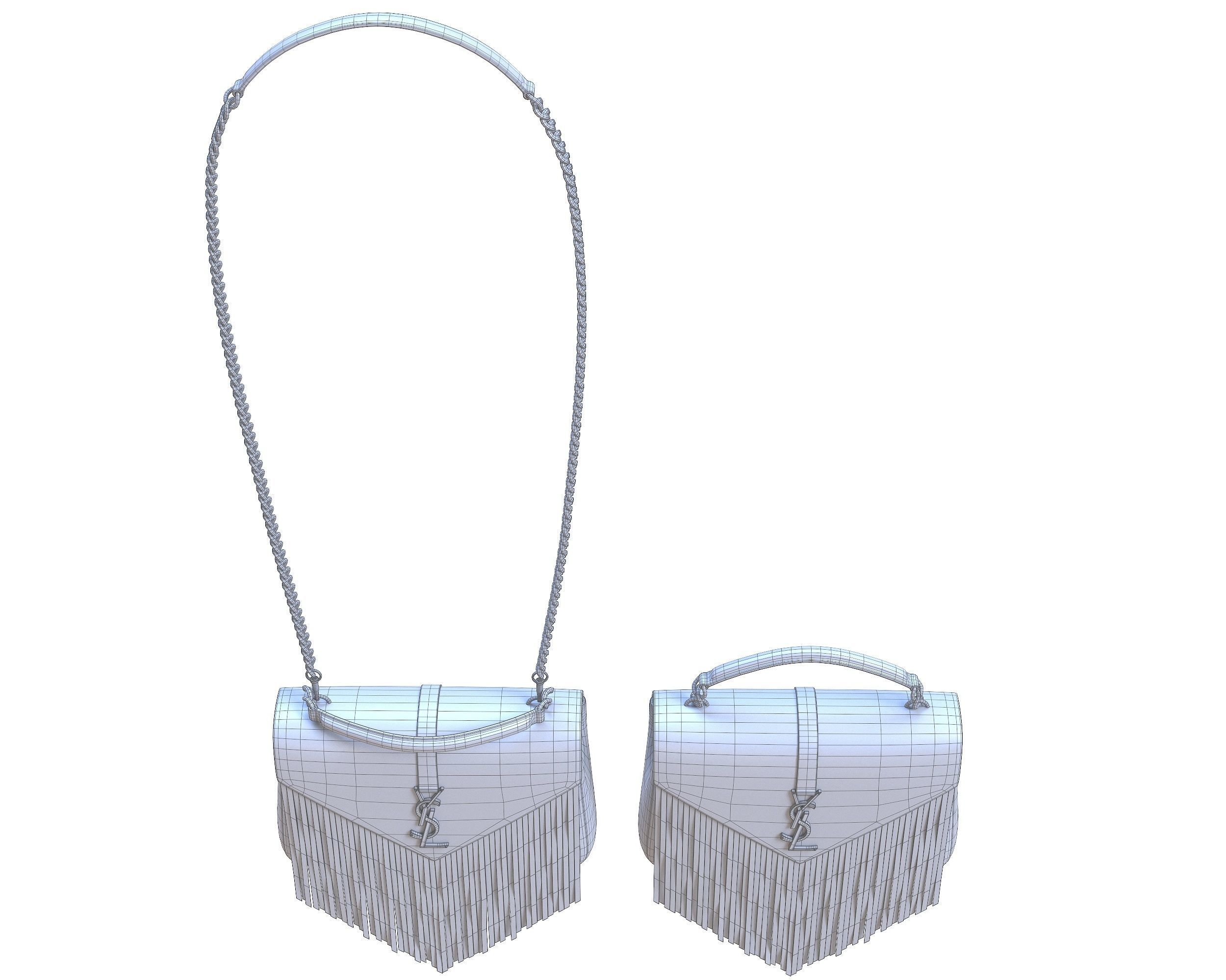 YSL Saint Laurent College Medium Chain Bag Black Fringed Suede Low-poly 3D model_11