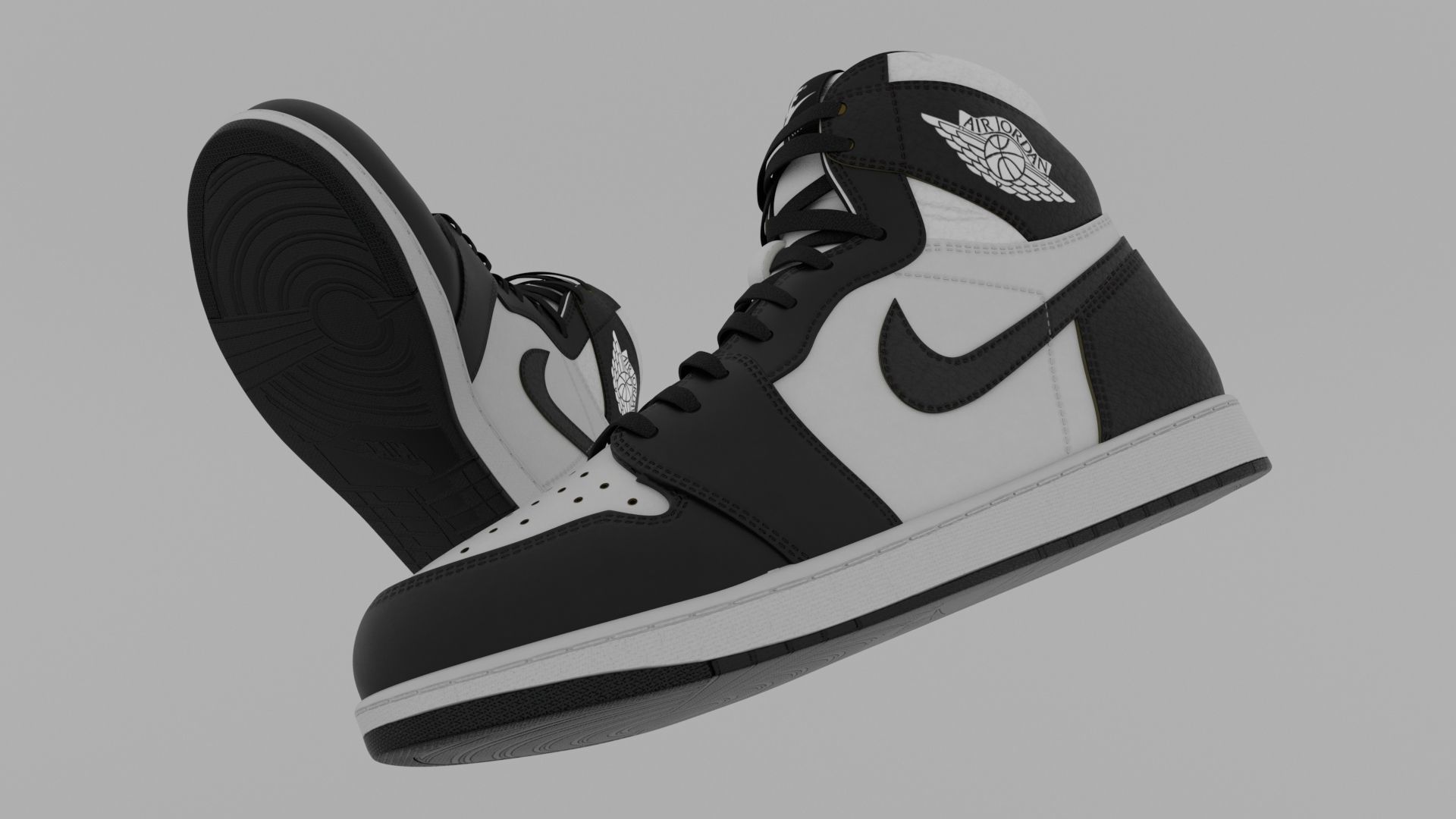 AirJordan 1 Retro HighOG Black White 3D model_4
