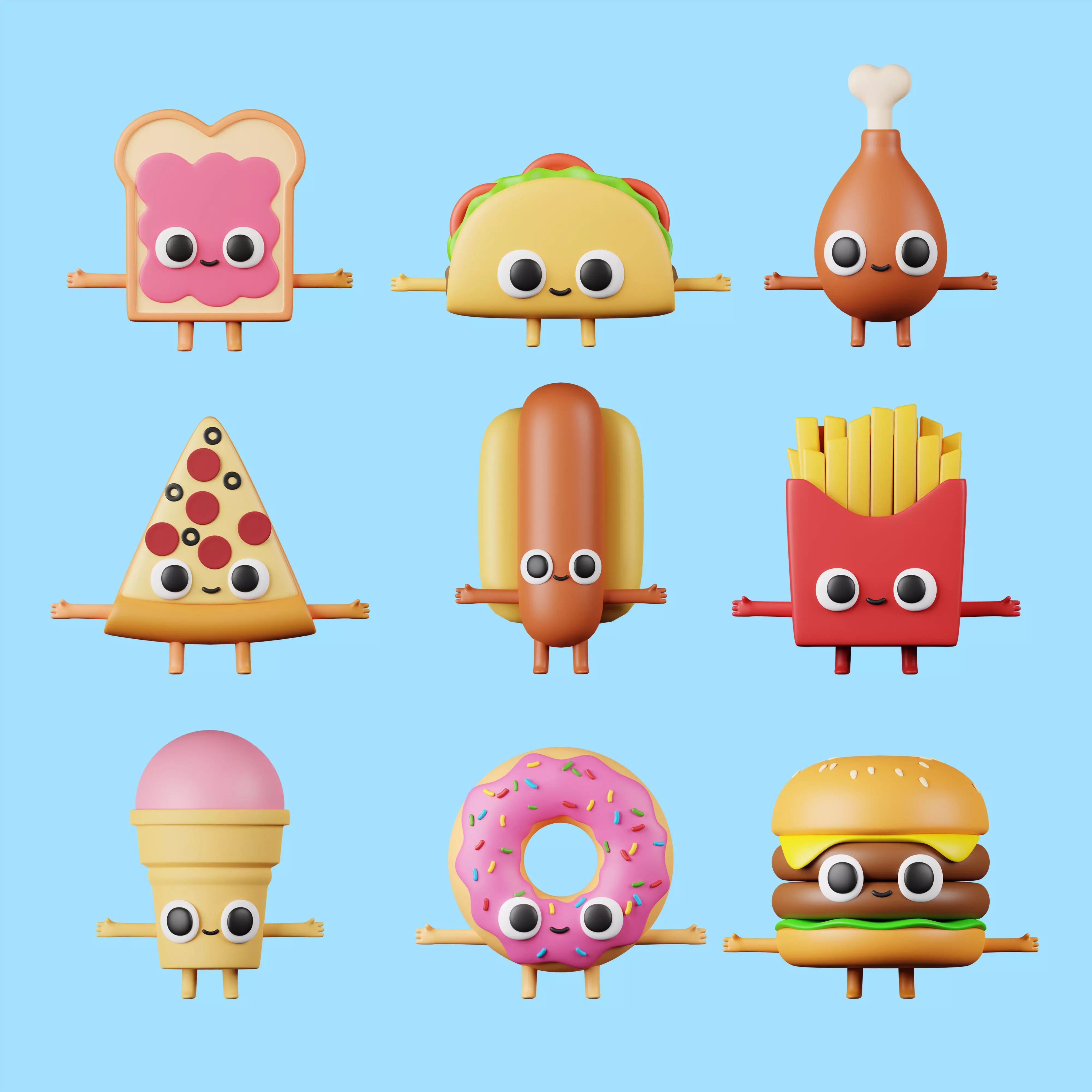 Food Character full pack 3D models Low-poly 3D model