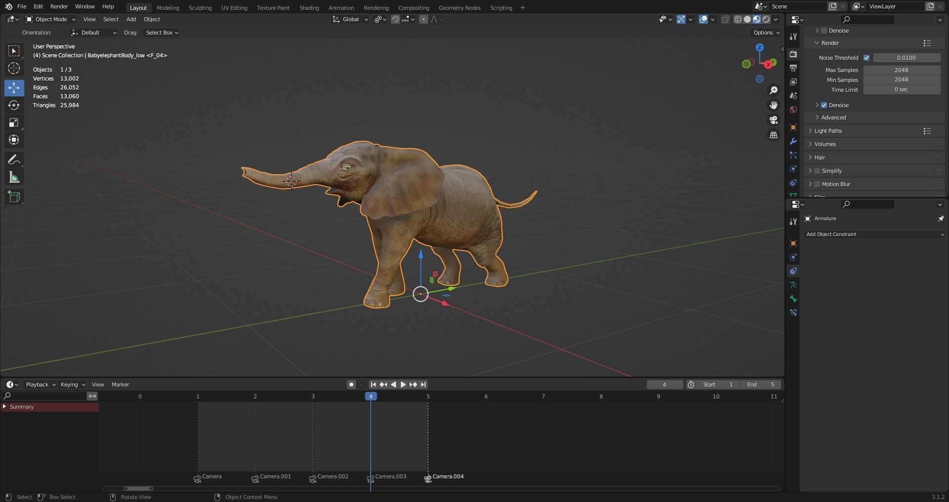 Baby Elephant Rigged and Animation Unity V02 Low-poly 3D model_18