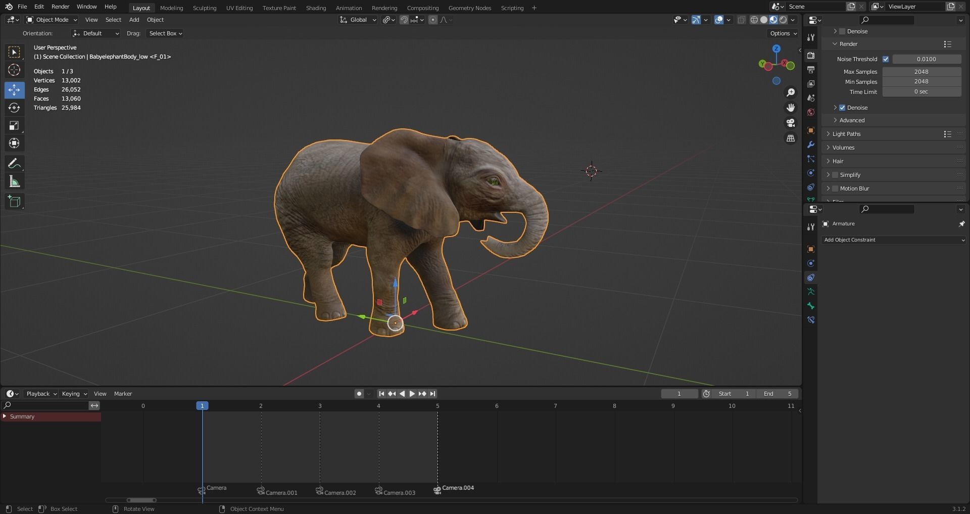 Baby Elephant Rigged and Animation Unity V02 Low-poly 3D model_20