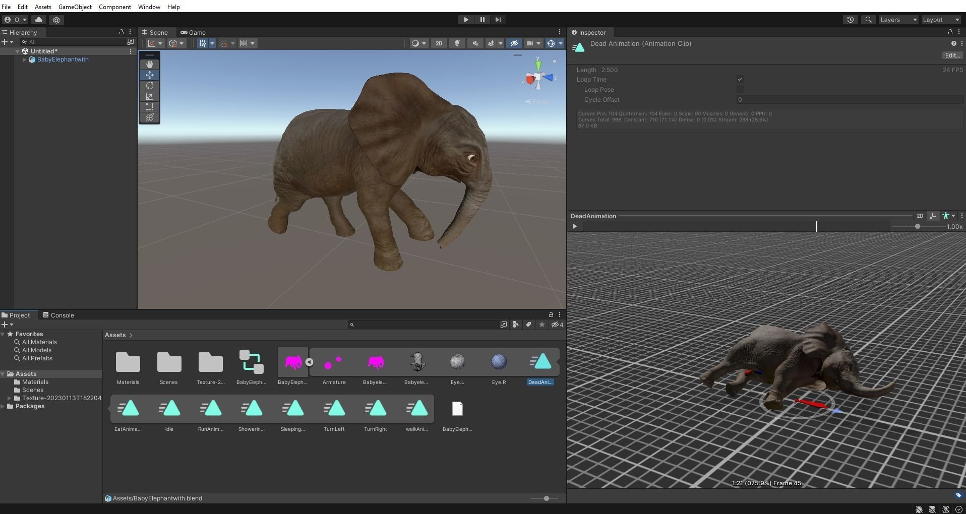 Baby Elephant Rigged and Animation Unity V02 Low-poly 3D model_13
