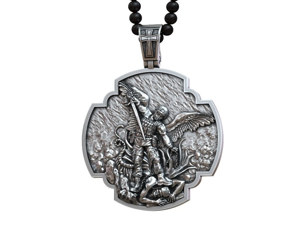 Pendant cross Archangel Michael Ukrainian soldier prayer 3D print model_4