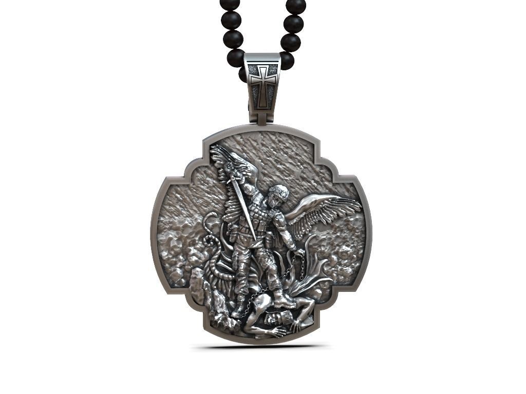 Pendant cross Archangel Michael Ukrainian soldier prayer 3D print model_5