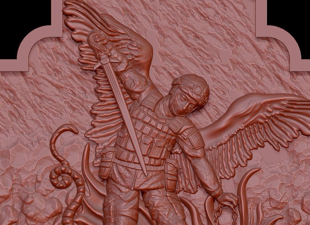 Pendant cross Archangel Michael Ukrainian soldier prayer 3D print model_11