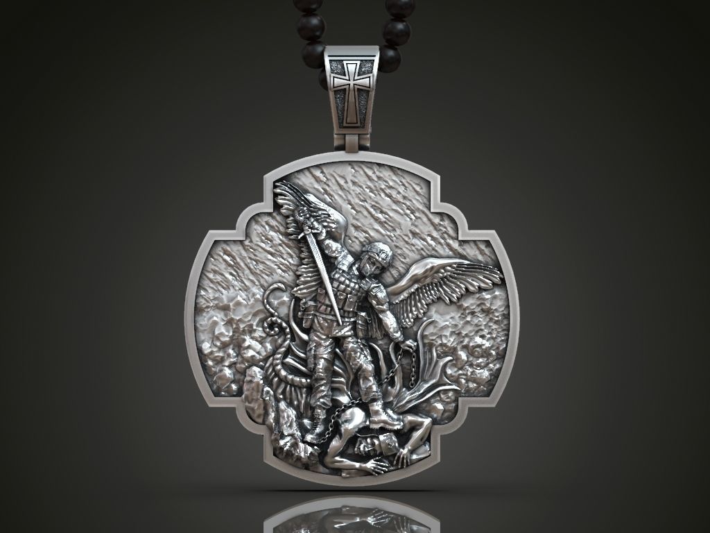 Pendant cross Archangel Michael Ukrainian soldier prayer 3D print model_1