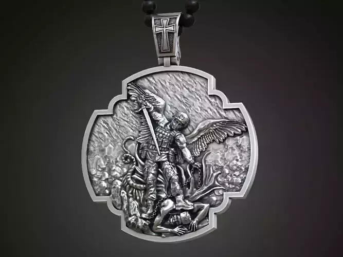 Pendant cross Archangel Michael Ukrainian soldier prayer 3D print model