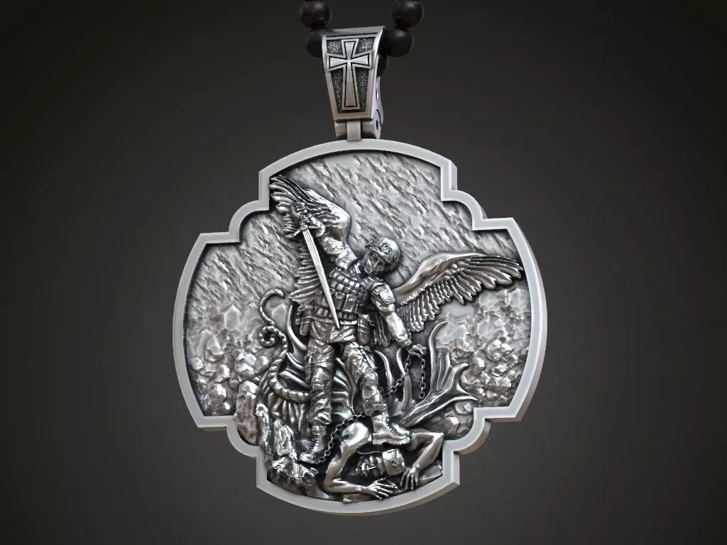 Pendant cross Archangel Michael Ukrainian soldier prayer 3D print model_0