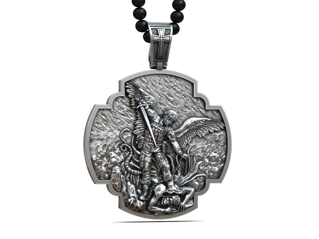Pendant cross Archangel Michael Ukrainian soldier prayer 3D print model_6