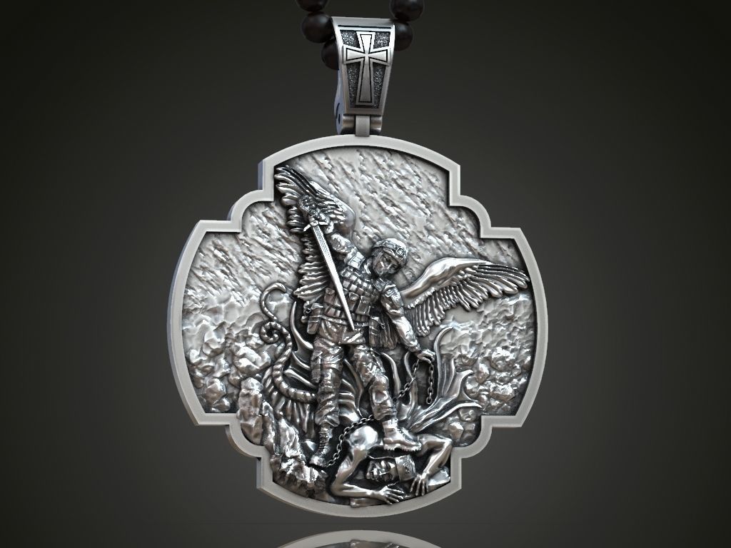 Pendant cross Archangel Michael Ukrainian soldier prayer 3D print model_3