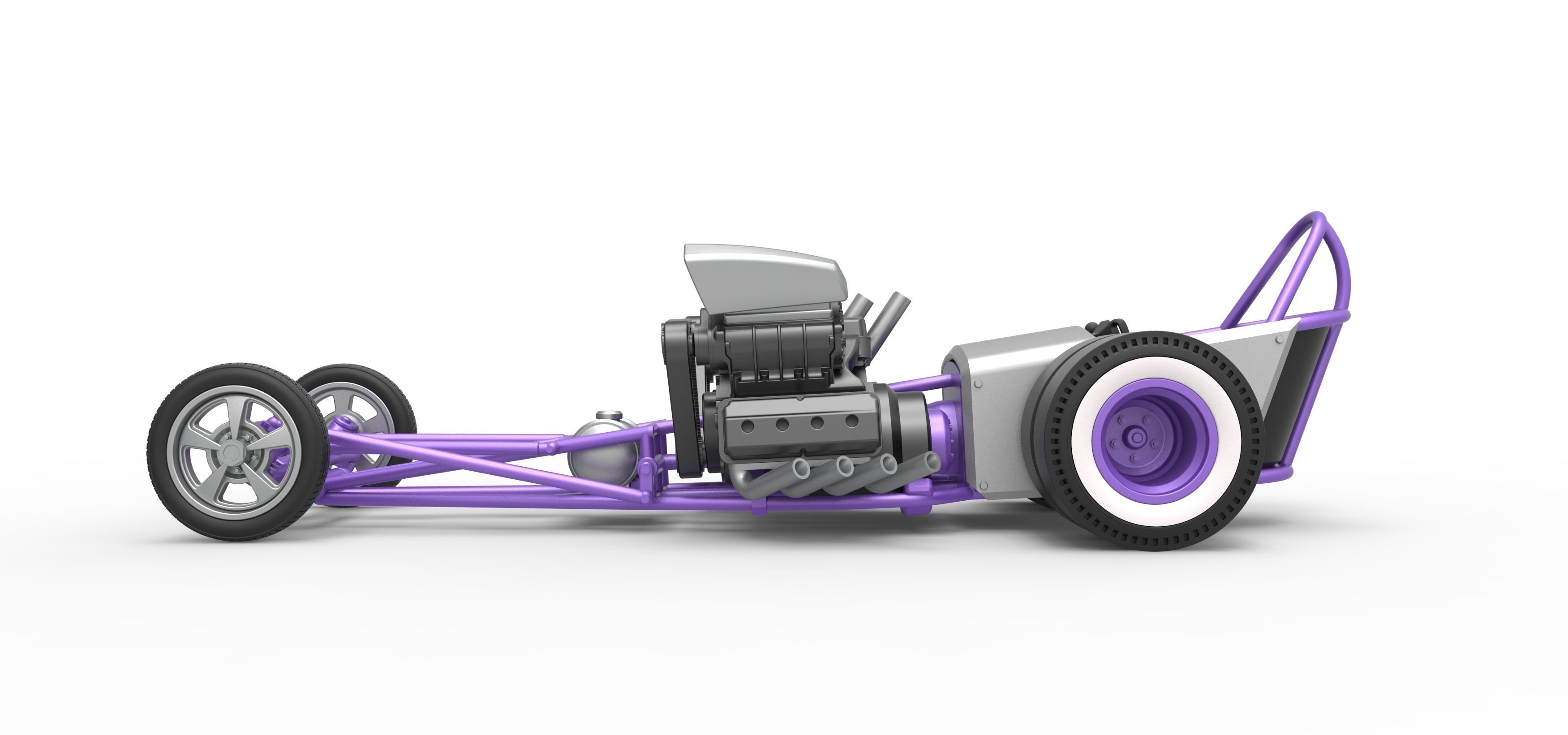 Front engine old school dragster with 2 V8 Scale 1 to 25 3D print model_8