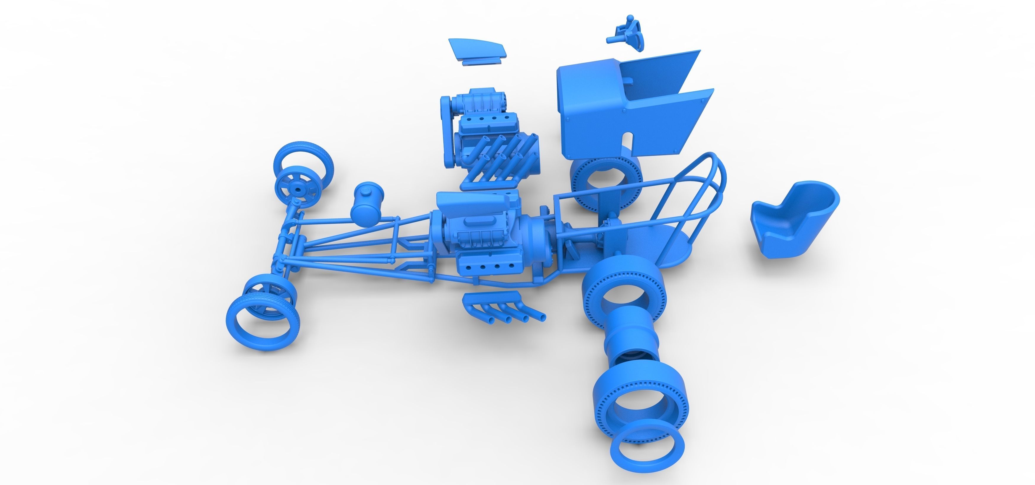 Front engine old school dragster with 2 V8 Scale 1 to 25 3D print model_34