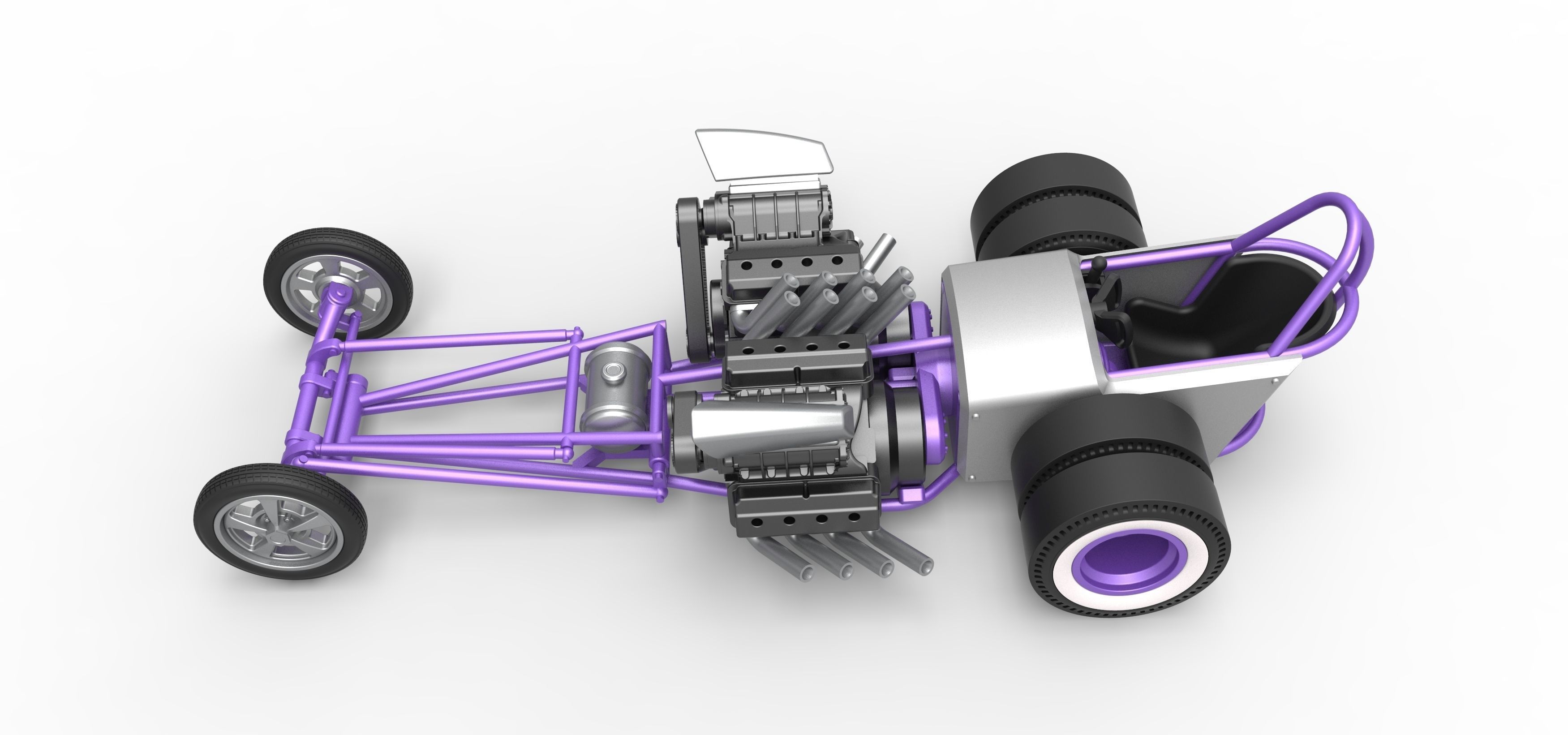 Front engine old school dragster with 2 V8 Scale 1 to 25 3D print model_9