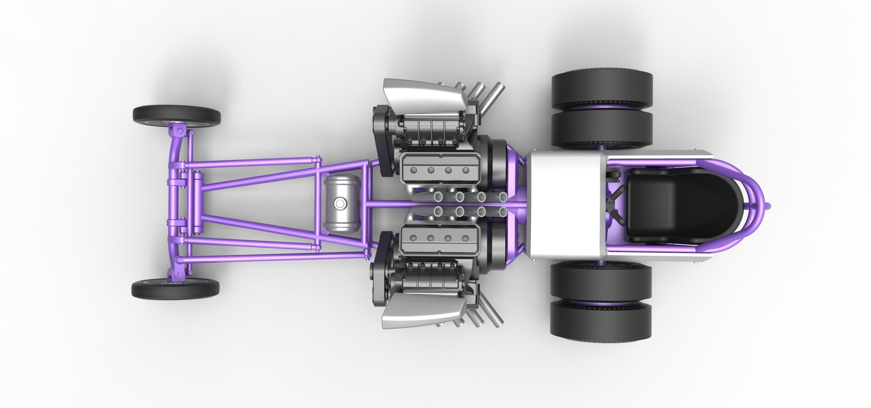 Front engine old school dragster with 2 V8 Scale 1 to 25 3D print model_10
