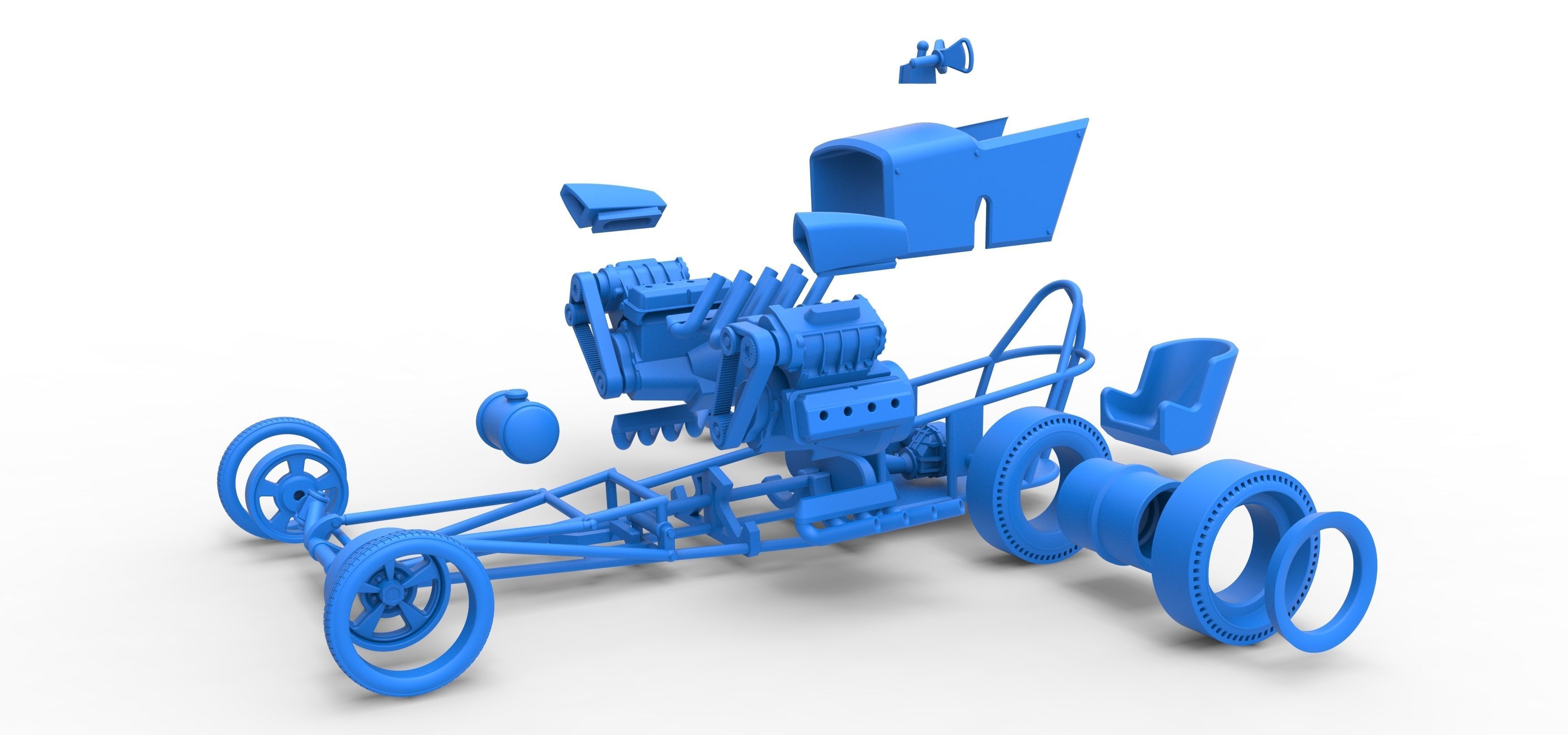 Front engine old school dragster with 2 V8 Scale 1 to 25 3D print model_29