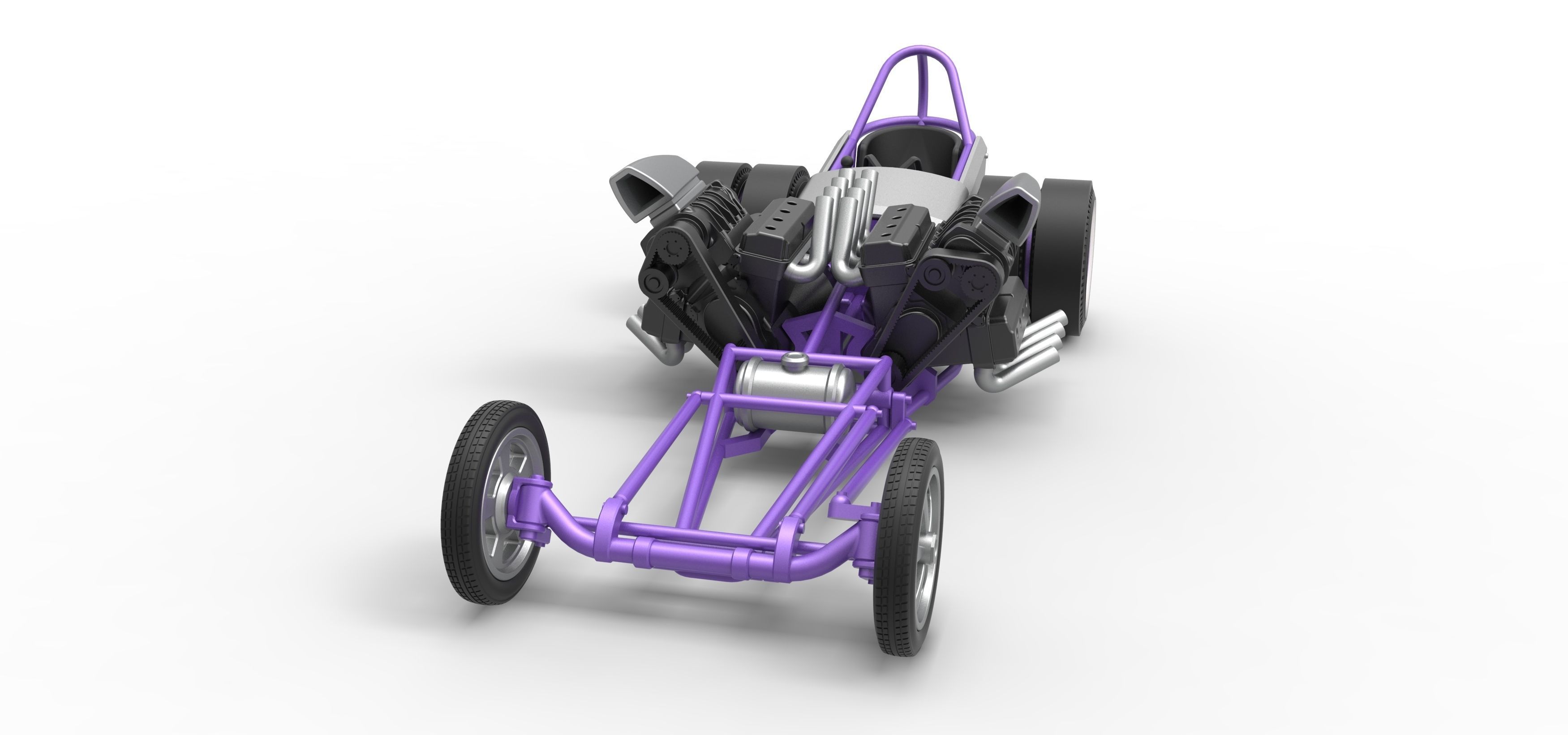 Front engine old school dragster with 2 V8 Scale 1 to 25 3D print model_4