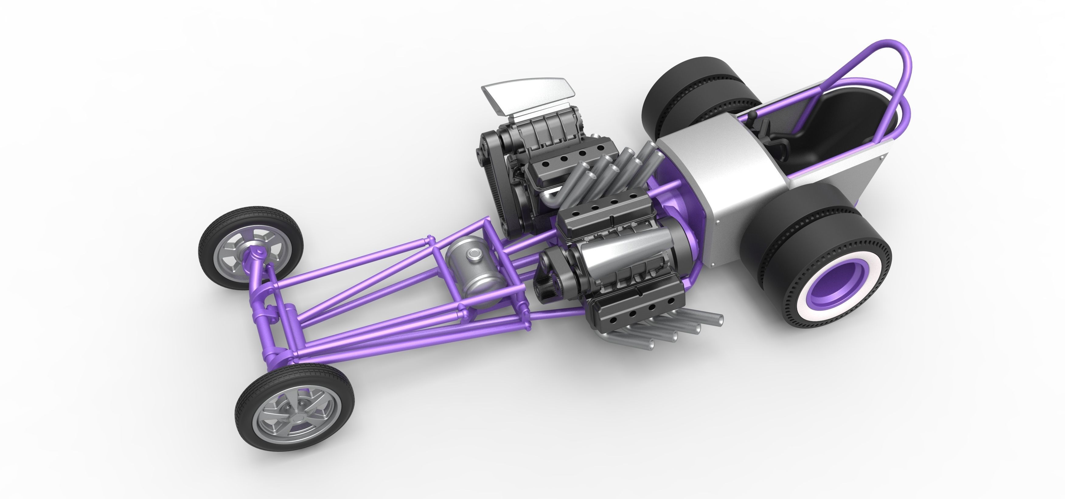 Front engine old school dragster with 2 V8 Scale 1 to 25 3D print model_3