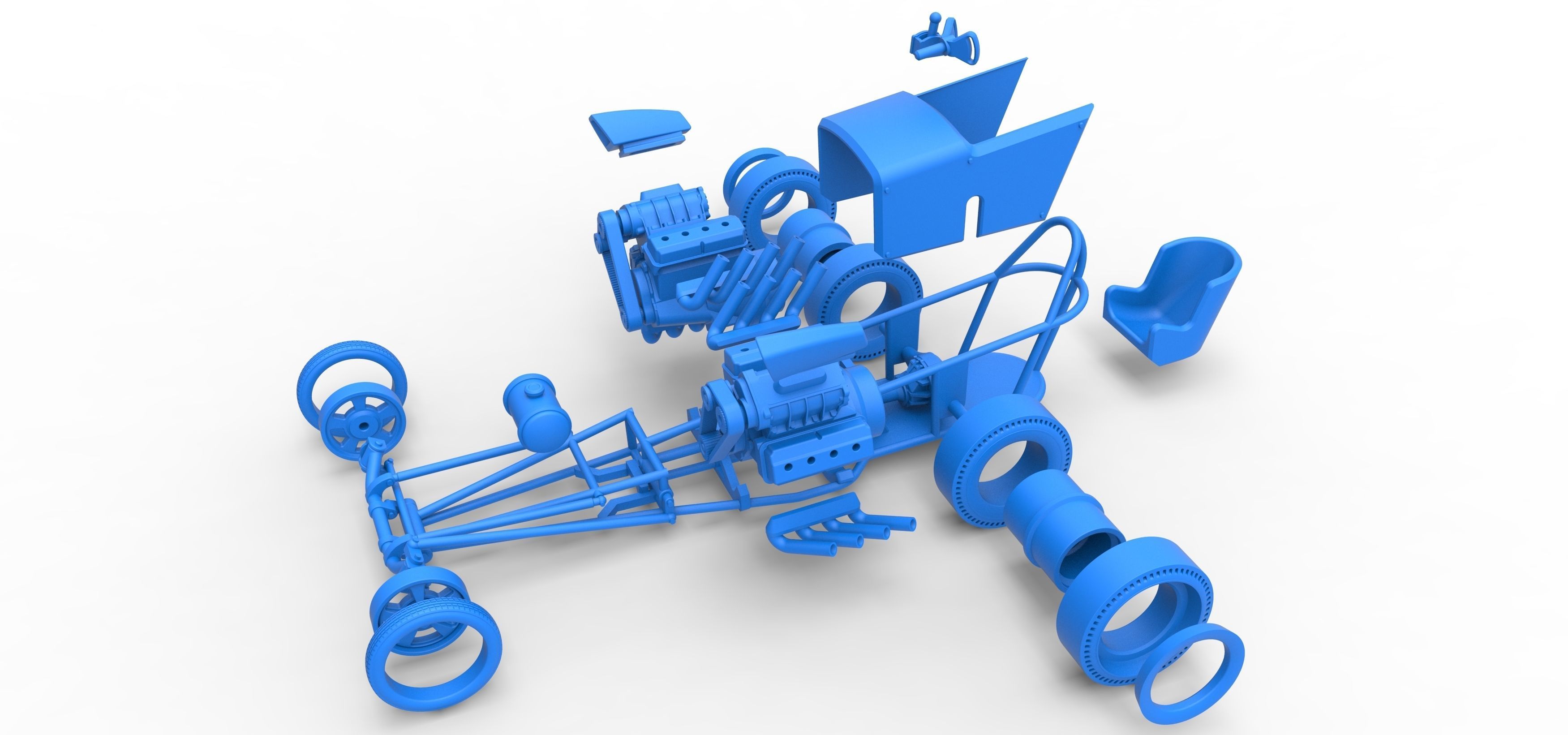 Front engine old school dragster with 2 V8 Scale 1 to 25 3D print model_31