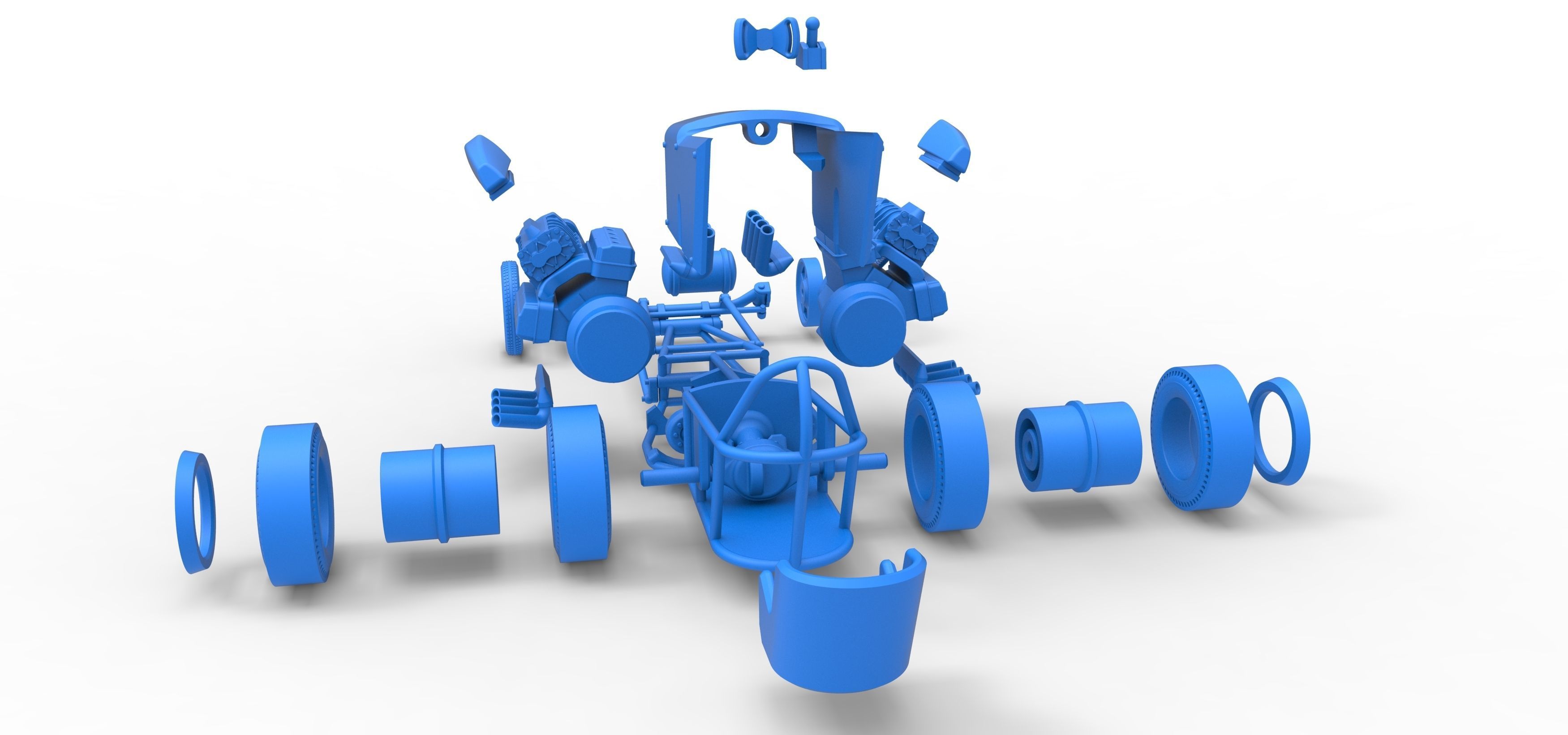 Front engine old school dragster with 2 V8 Scale 1 to 25 3D print model_36