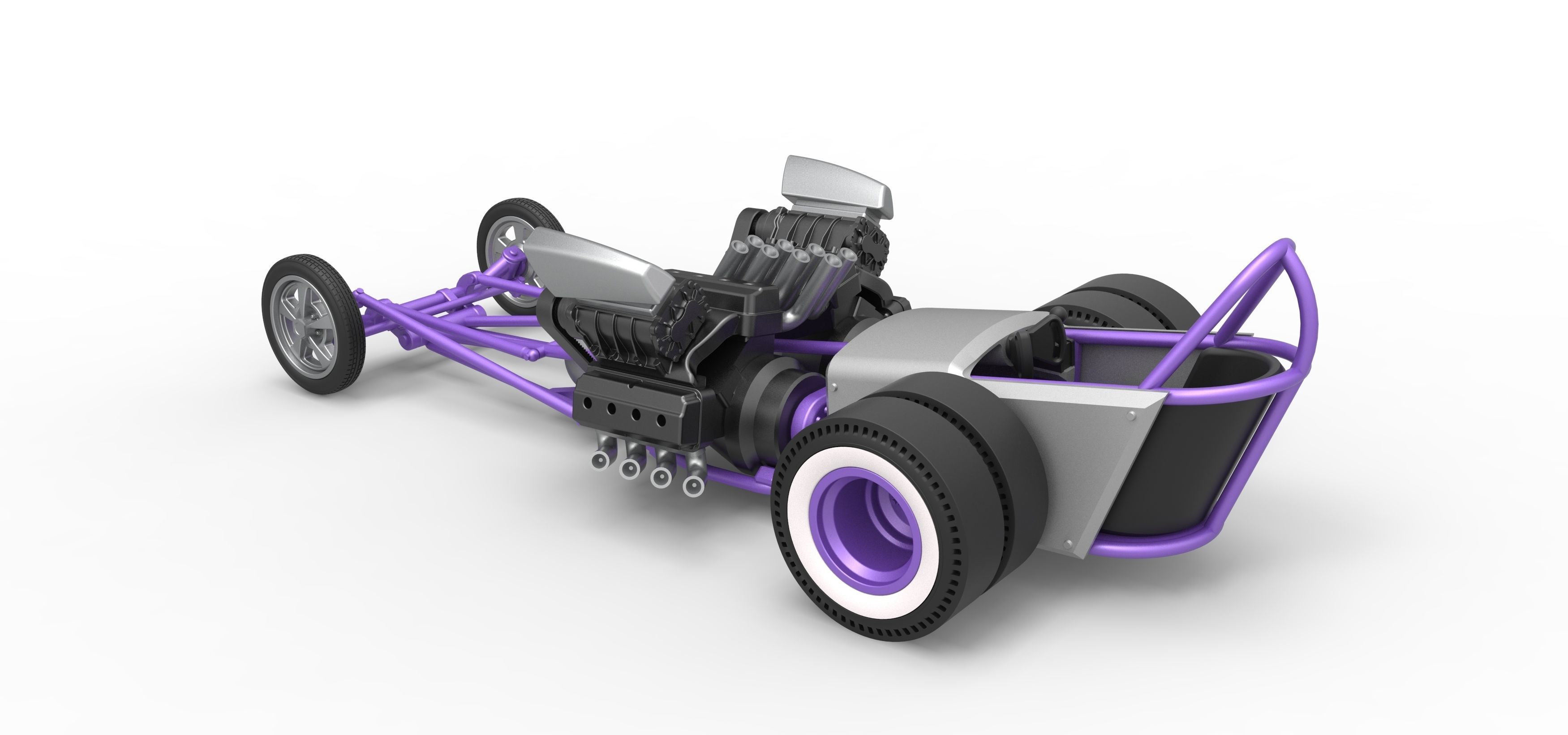 Front engine old school dragster with 2 V8 Scale 1 to 25 3D print model_11