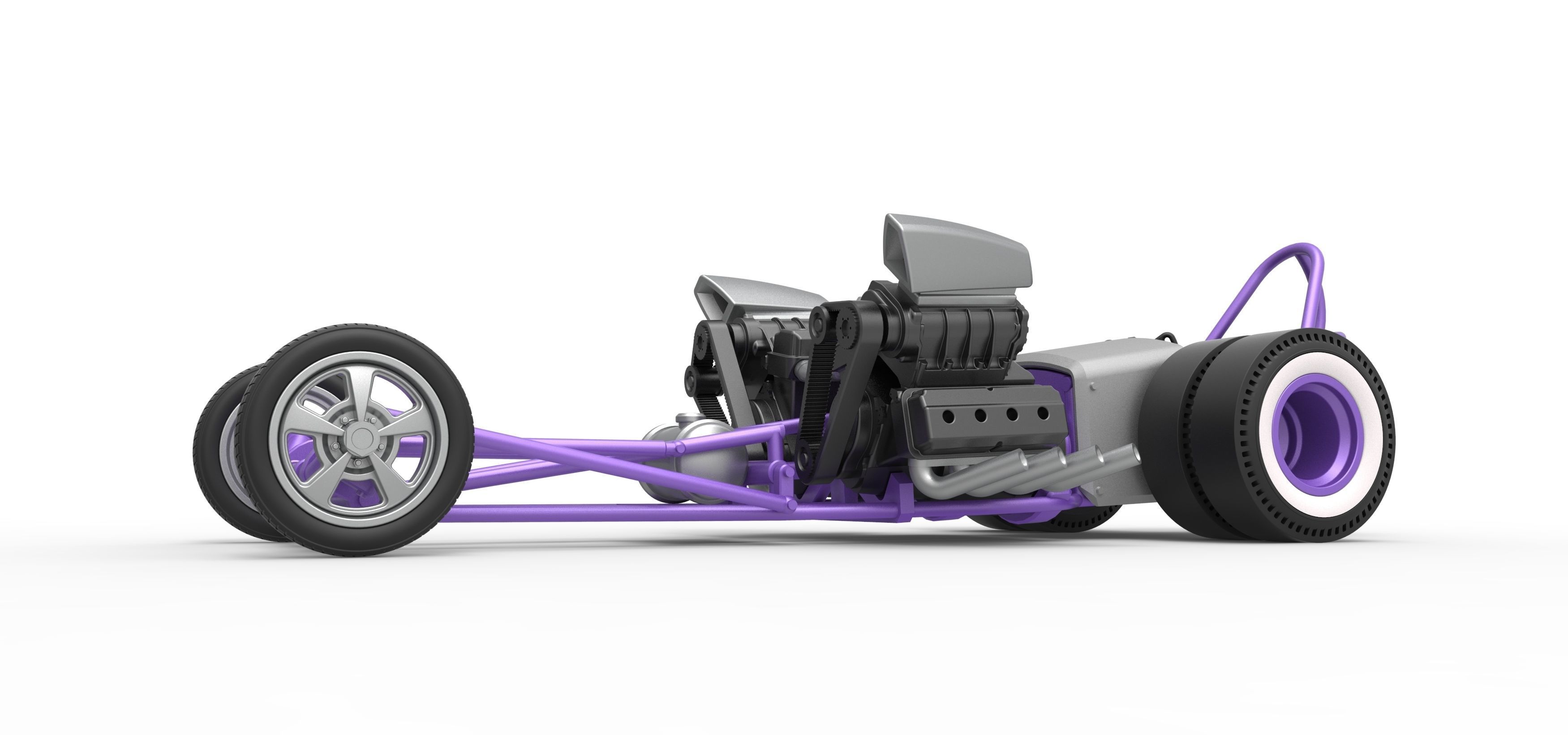 Front engine old school dragster with 2 V8 Scale 1 to 25 3D print model_2