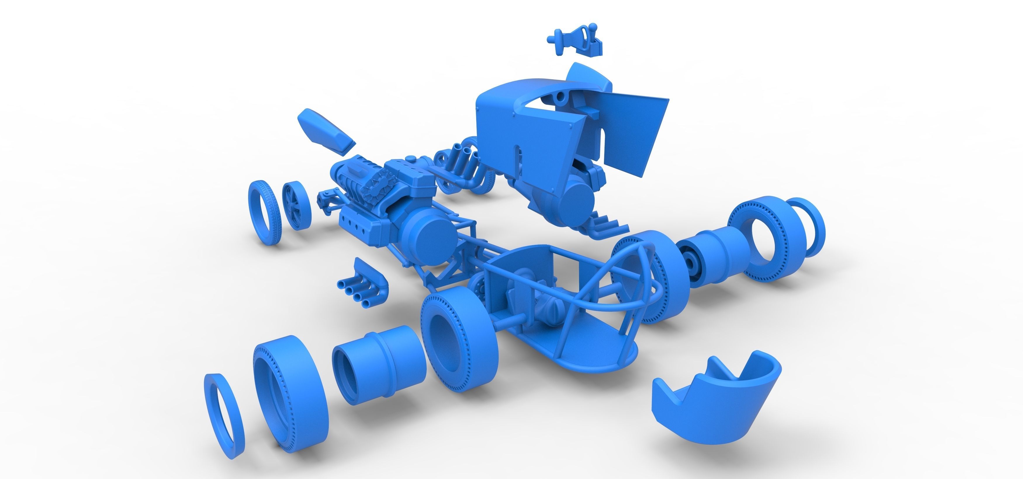 Front engine old school dragster with 2 V8 Scale 1 to 25 3D print model_35