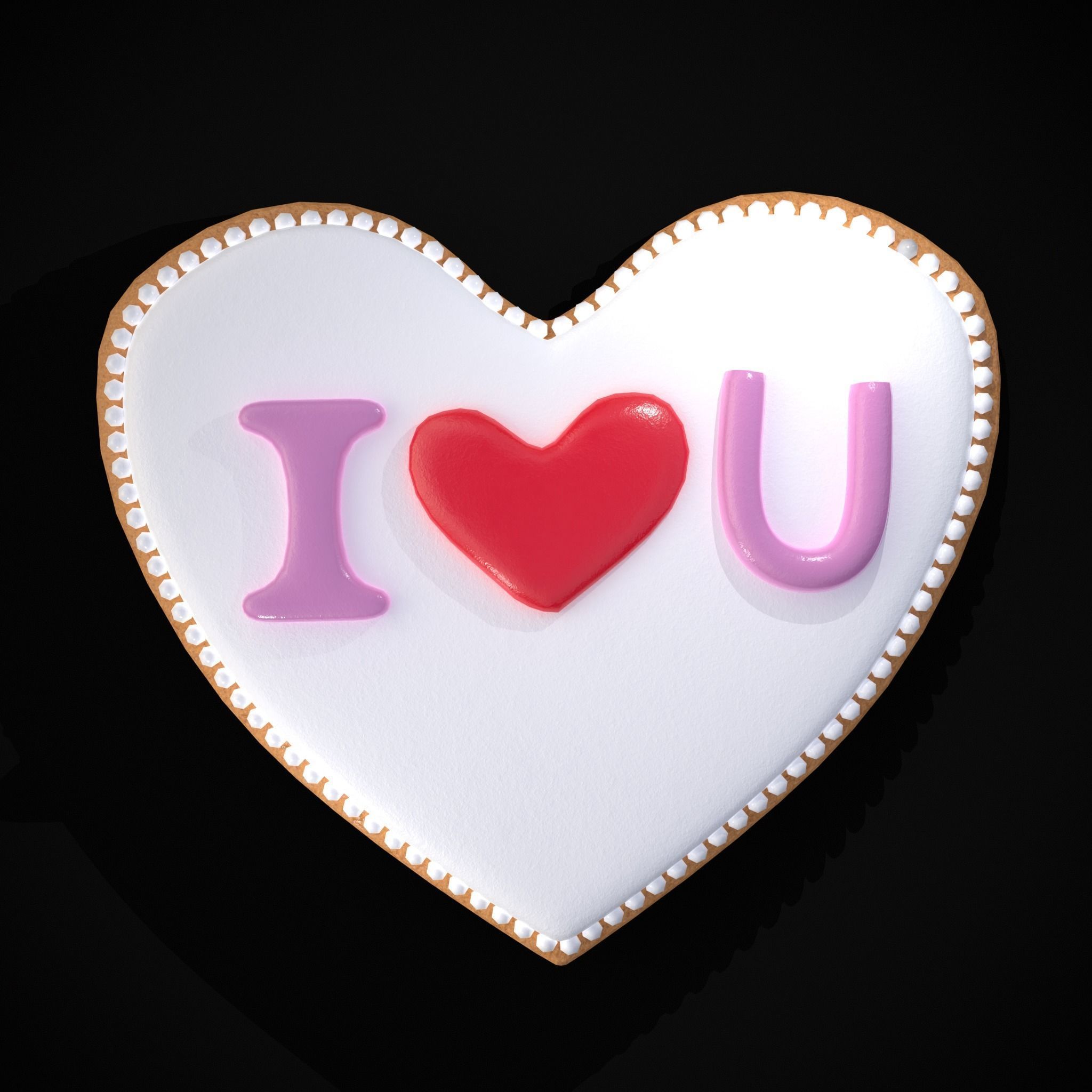 I Heart You Valentines Cookie Low-poly 3D model_3