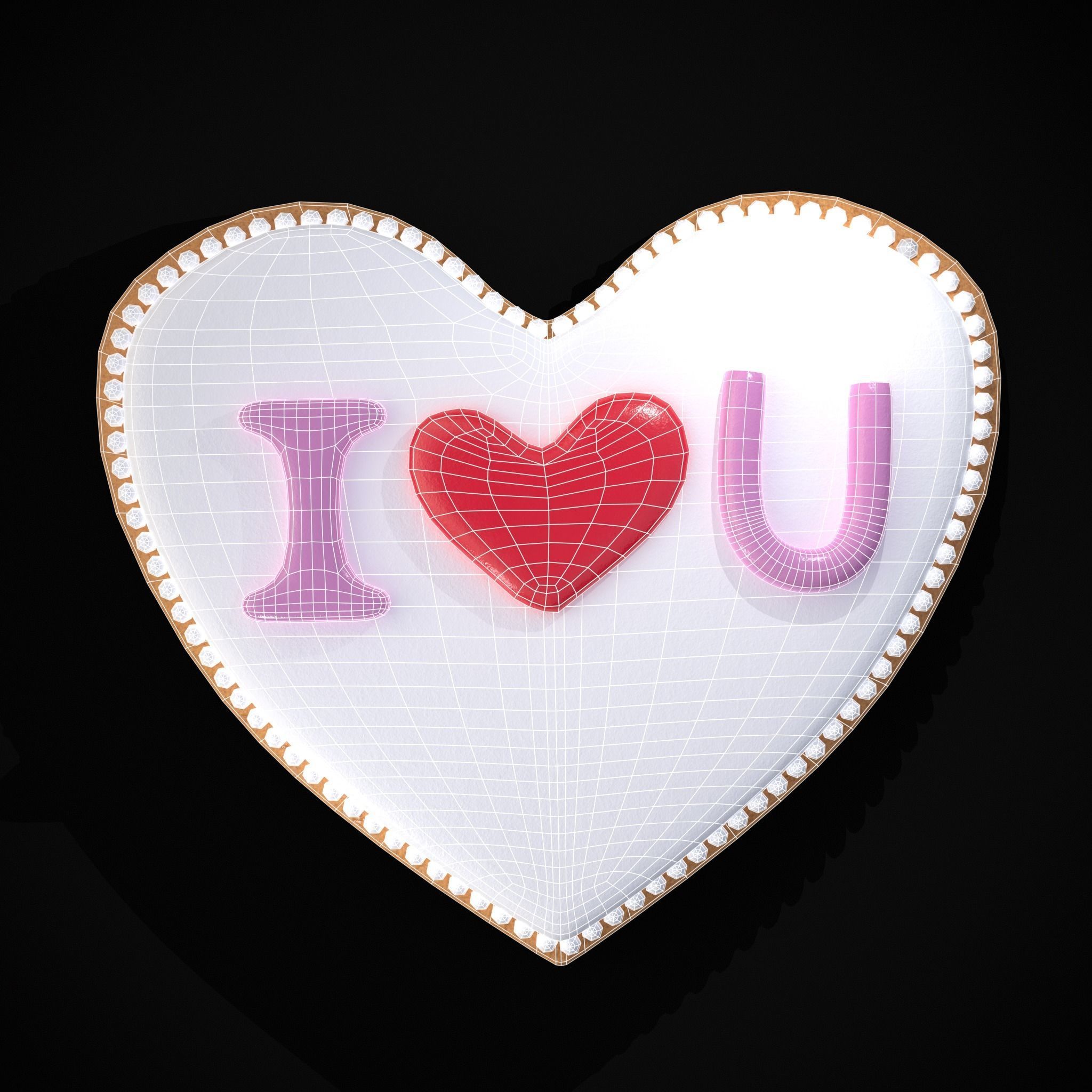 I Heart You Valentines Cookie Low-poly 3D model_4