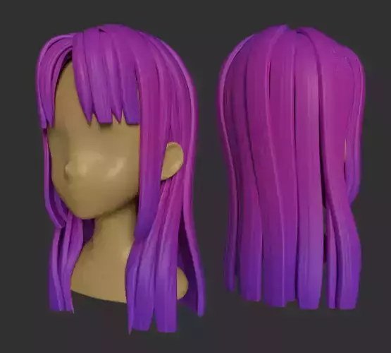 Long Hair Low-poly 3D model