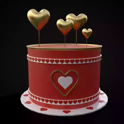 Red And White Heart Balloon Cake Low-poly 3D model