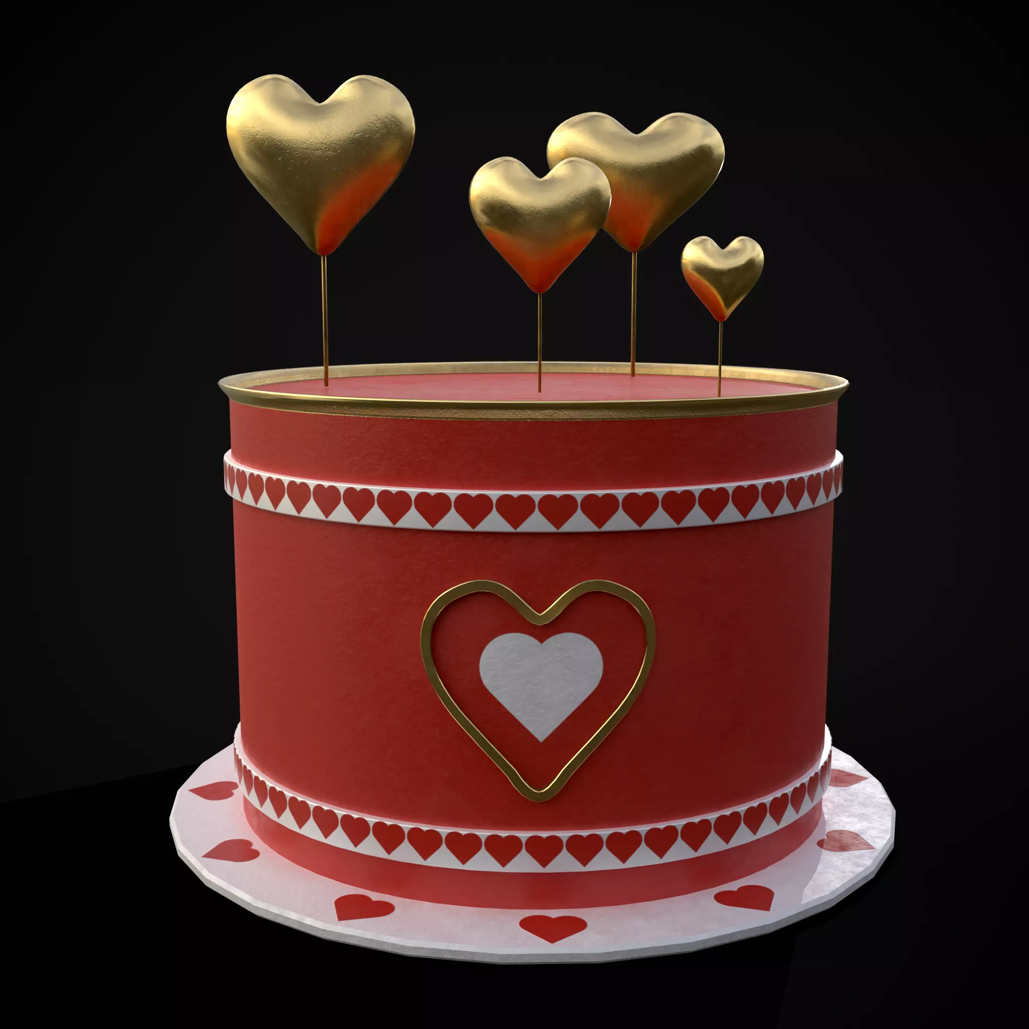 Red And White Heart Balloon Cake Low-poly 3D model_0